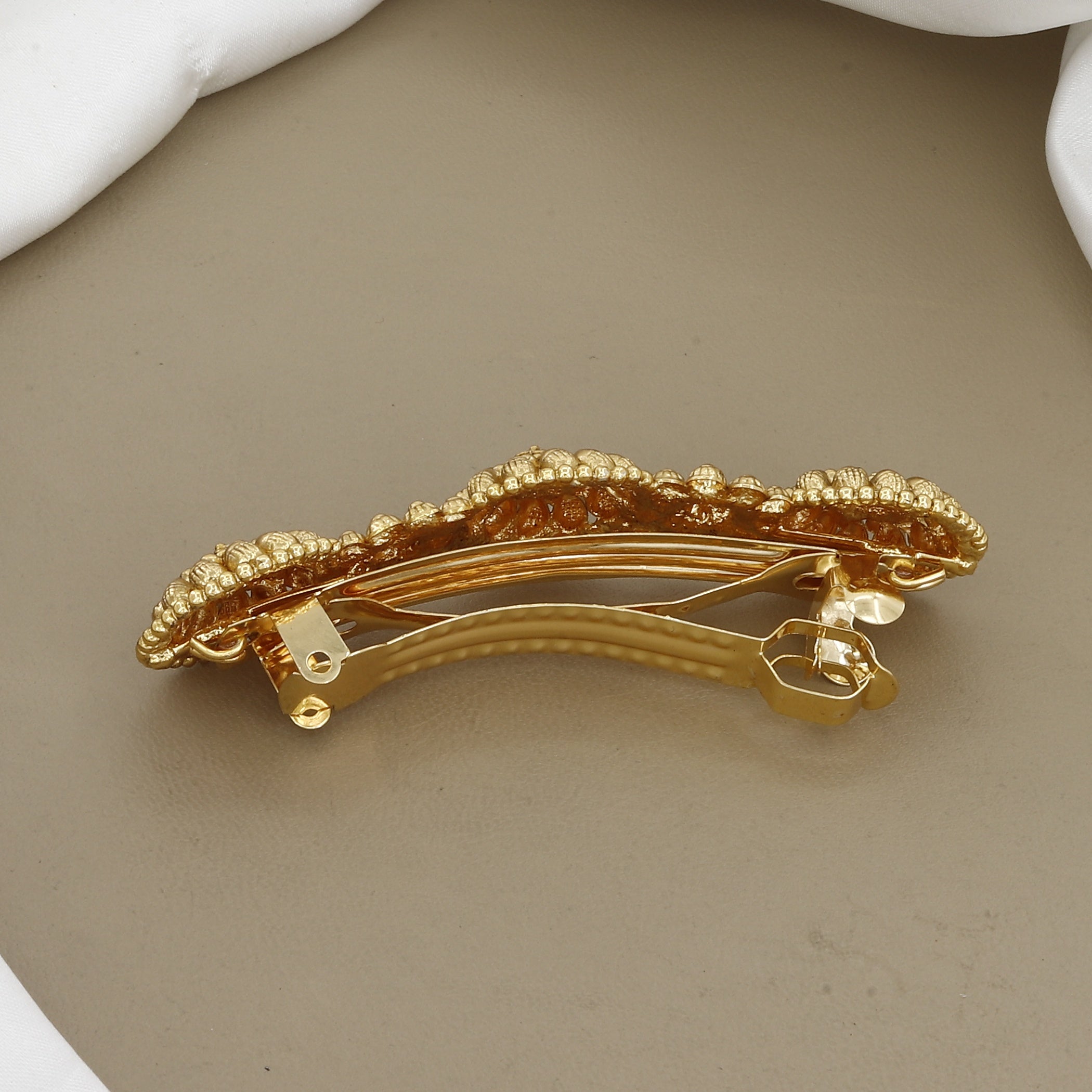 Elegant Textured Bun Clip Traditional Antique Gold Floral Hair Barrette