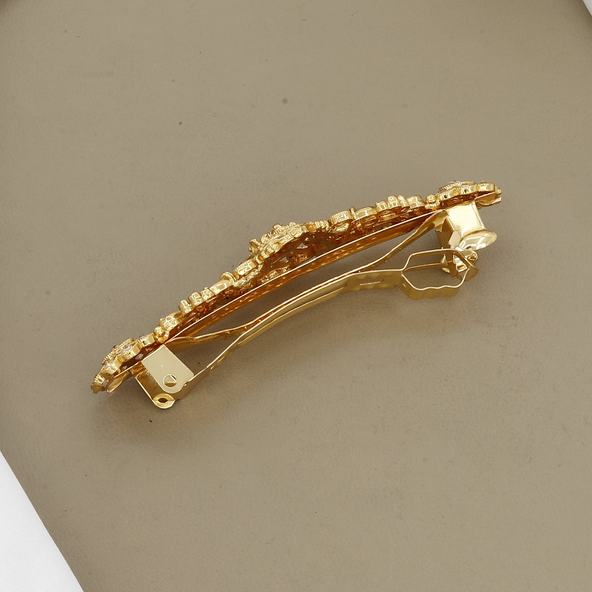 Goddess Lakshmi Temple Jewelry Hair Barrette with White Stones