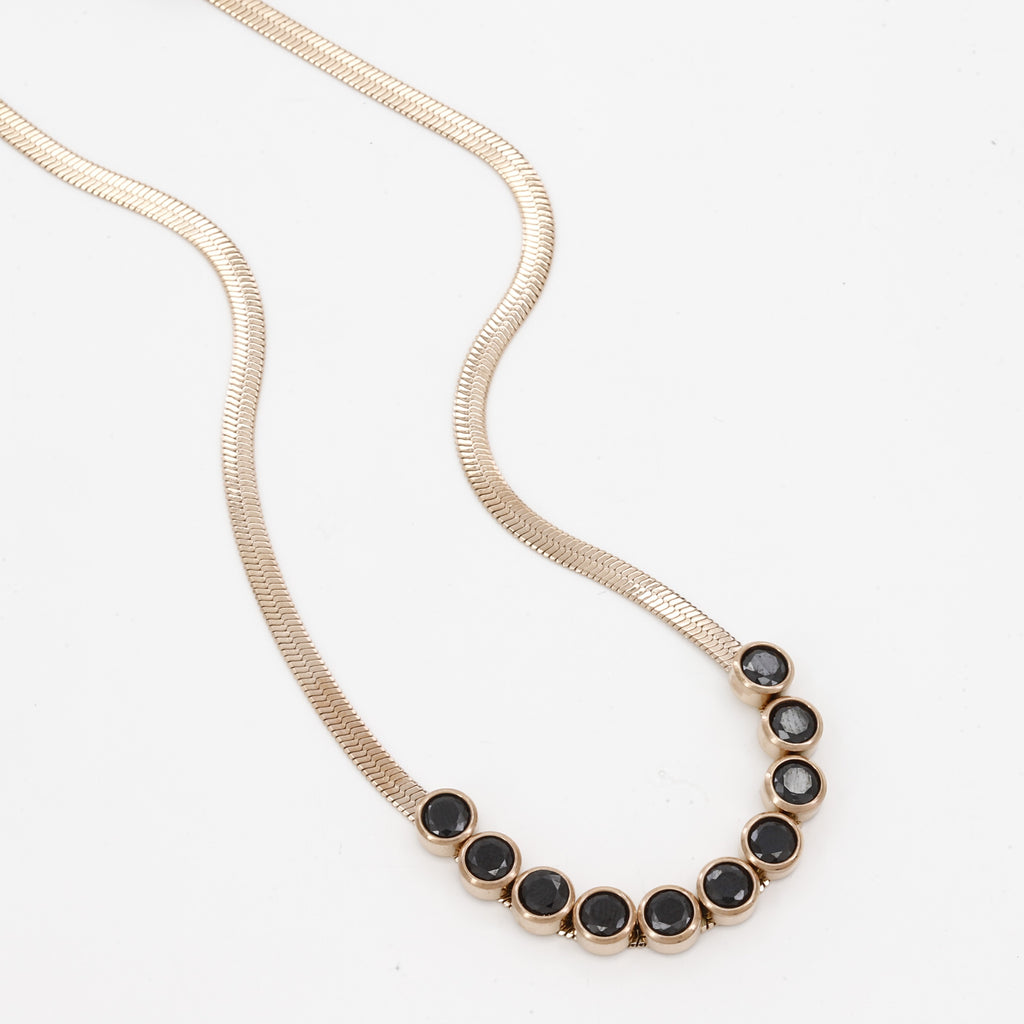 Elegant Gold & Black Bezel Stone Choker Necklace