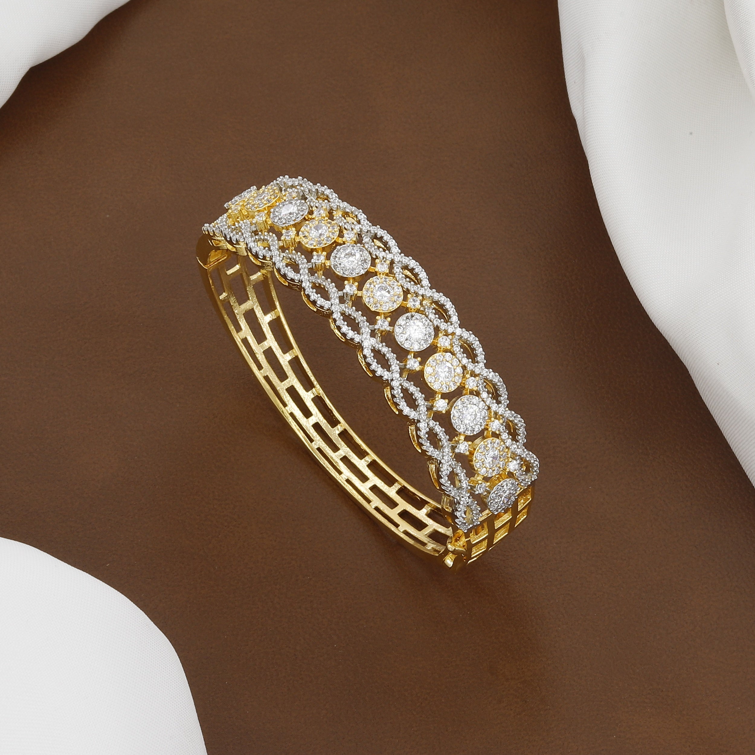 Luxury Gold Toned Diamond Look Bangle Bracelet
