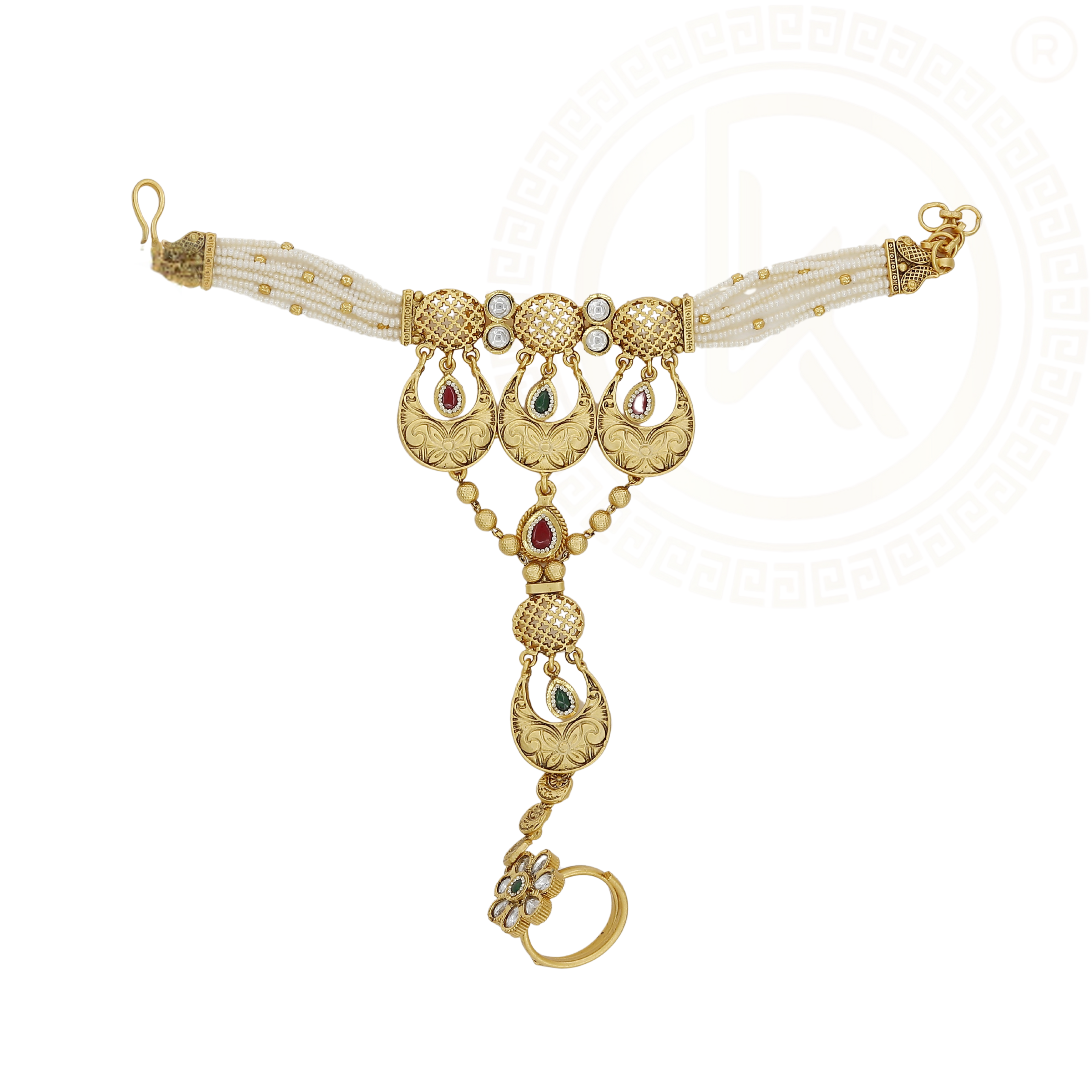 Elegant Antique Hathphool with Pearls and Filigree