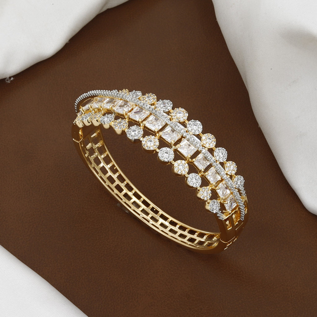 Glamorous Baguette & Round CZ Gold Cuff Bracelet