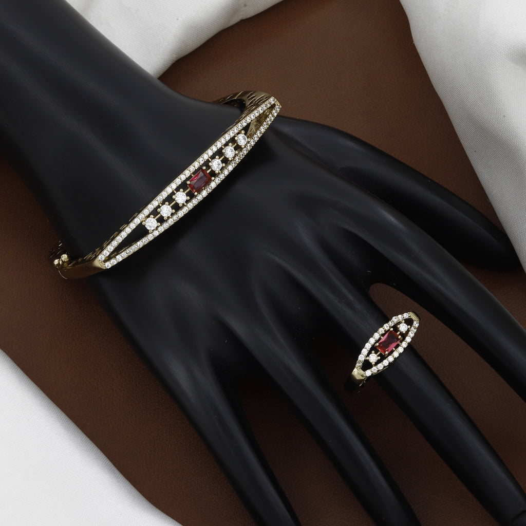 Elegant Crystal & Red Stone Cuff Bracelet Set