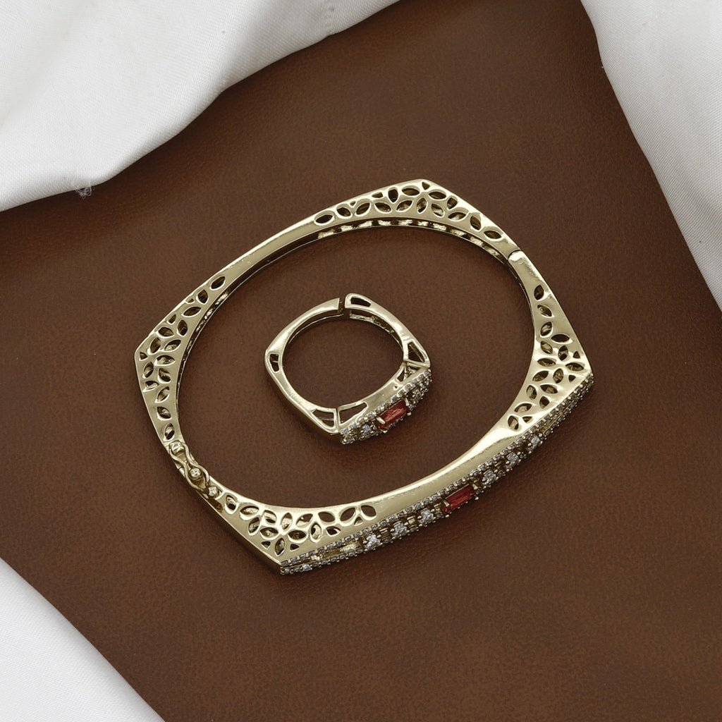 Elegant Crystal & Red Stone Cuff Bracelet Set