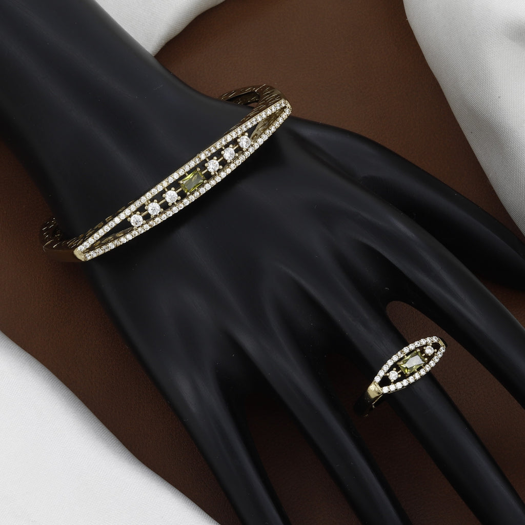 Elegant Crystal & Red Stone Cuff Bracelet Set