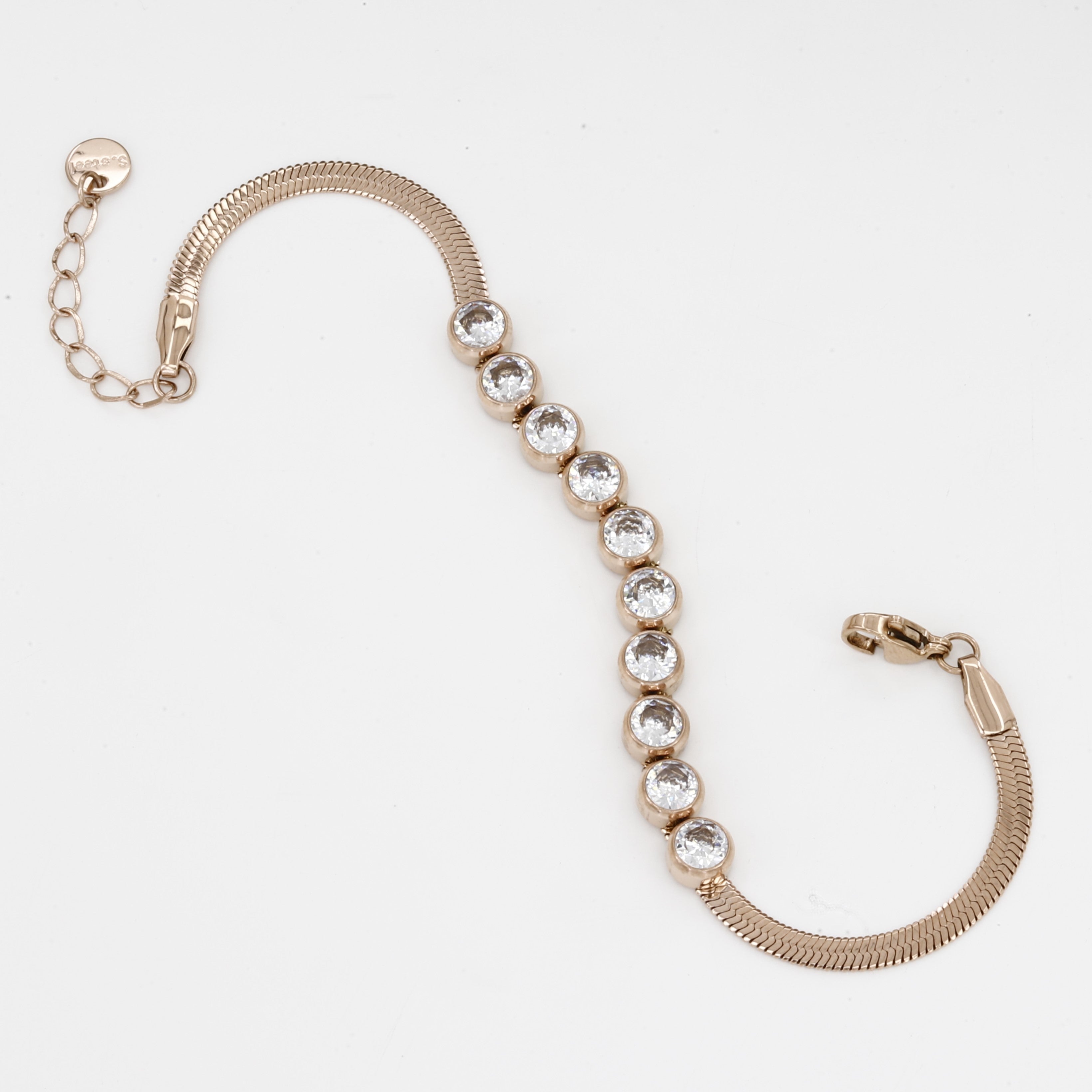 Rose Gold Tone Stainless Steel Crystal Station Bracelet