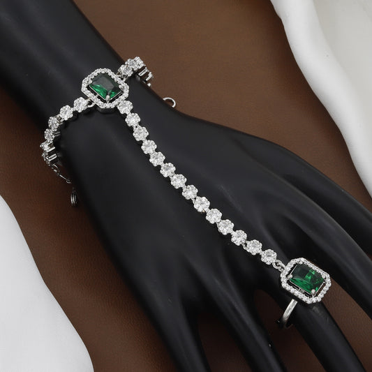 Silver Polished Emerald & CZ Stone Diamond Hath Panja with Colors