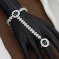 Silver Polished Emerald & CZ Stone Hath Panja