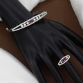Silver Polished Elegant Crystal & Red Stone Cuff Bracelet Set