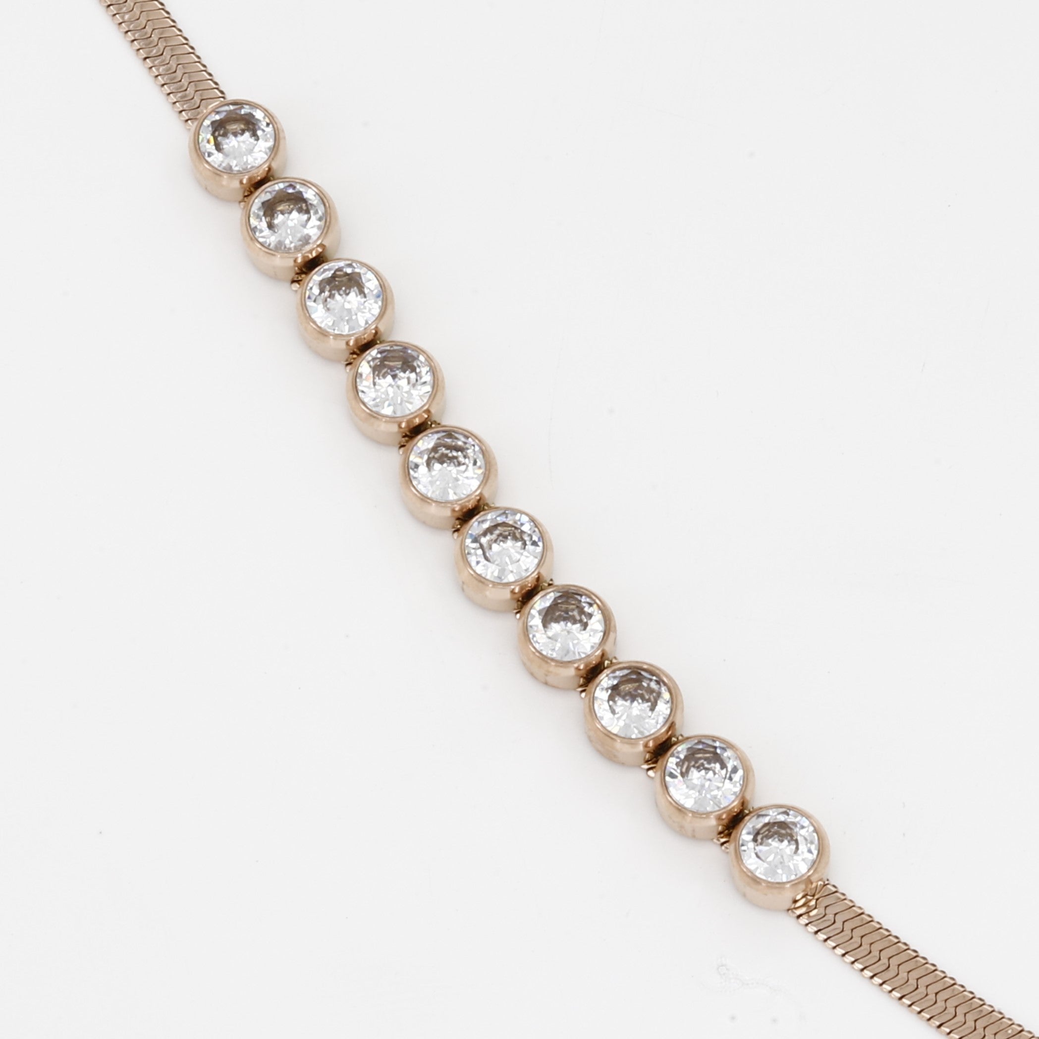 Rose Gold Tone Stainless Steel Crystal Station Bracelet