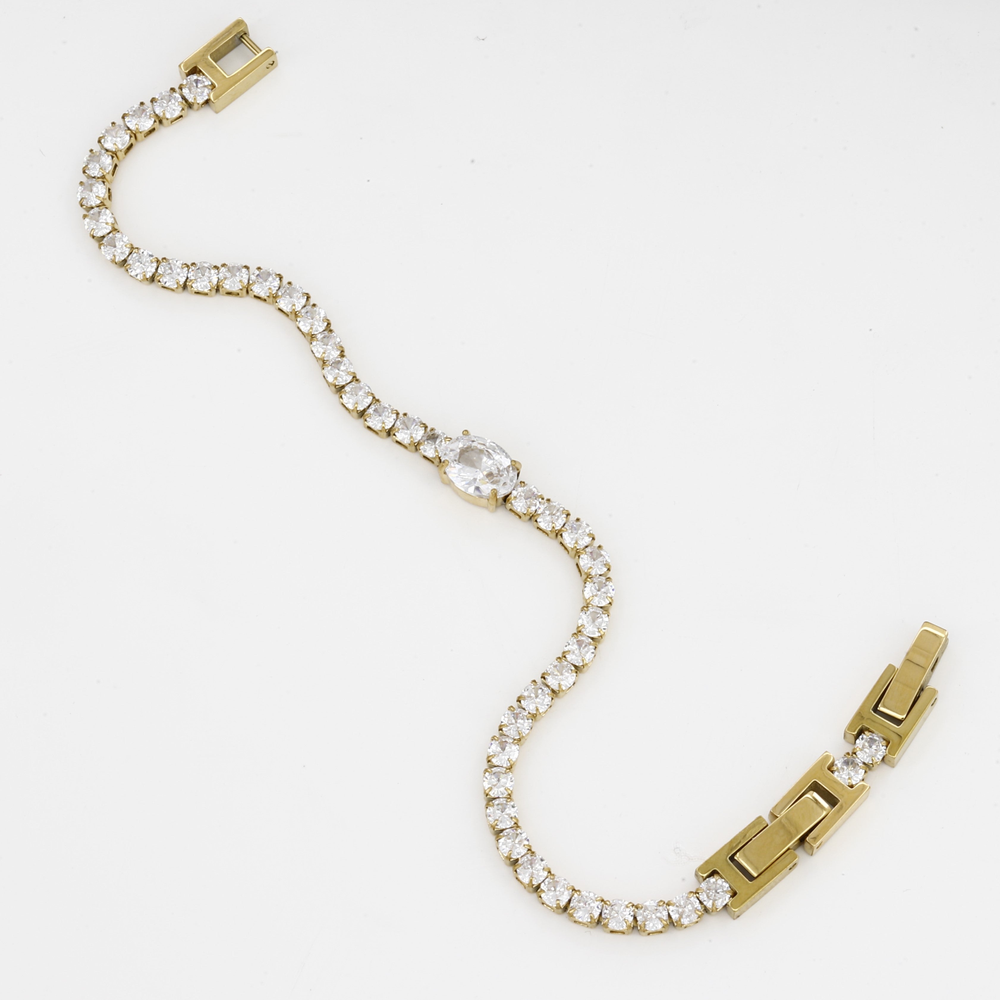 Classic Gold Statement Bracelet with Clear Crystals