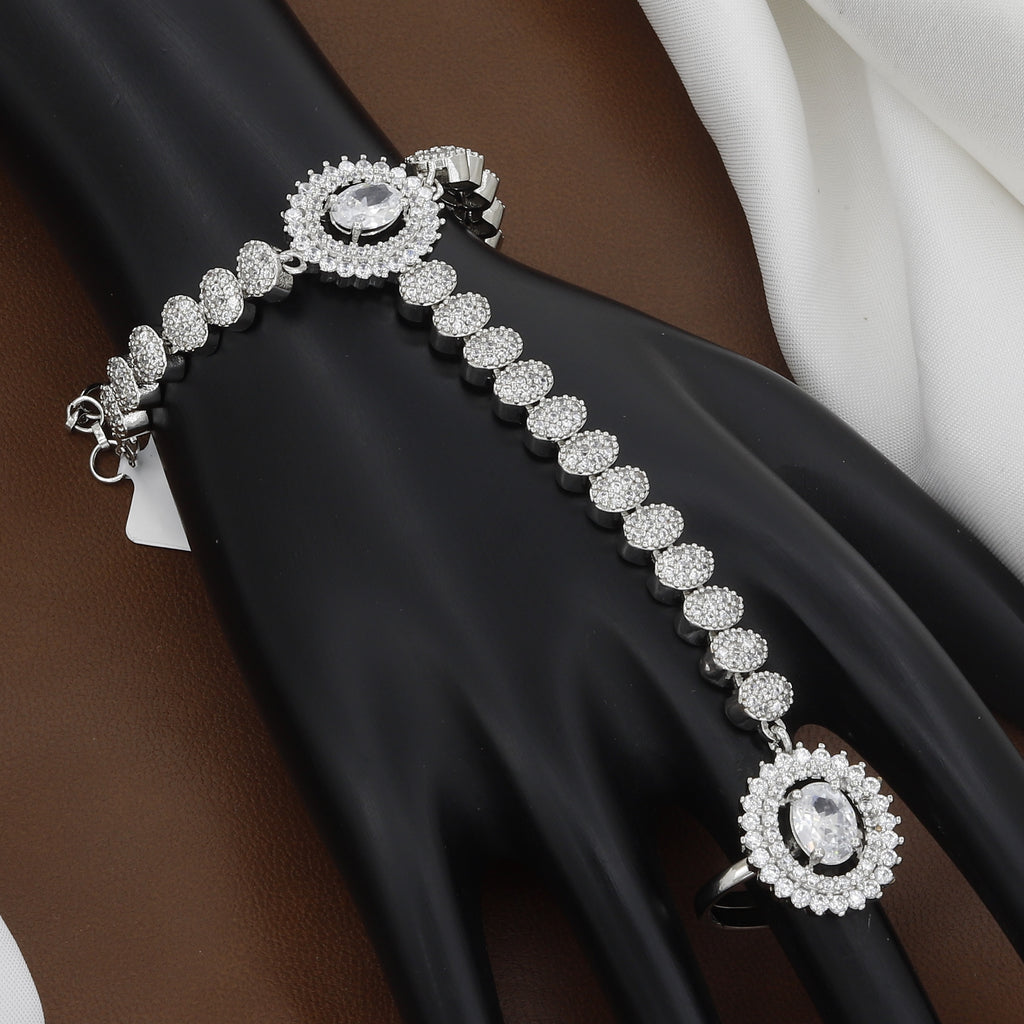 Silver Polished Emerald & CZ Stone Hath Panja