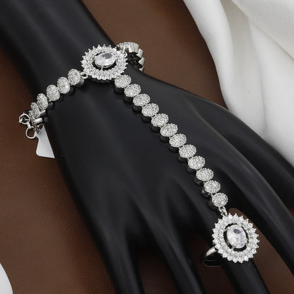 Silver Polished Emerald & CZ Stone Hath Panja