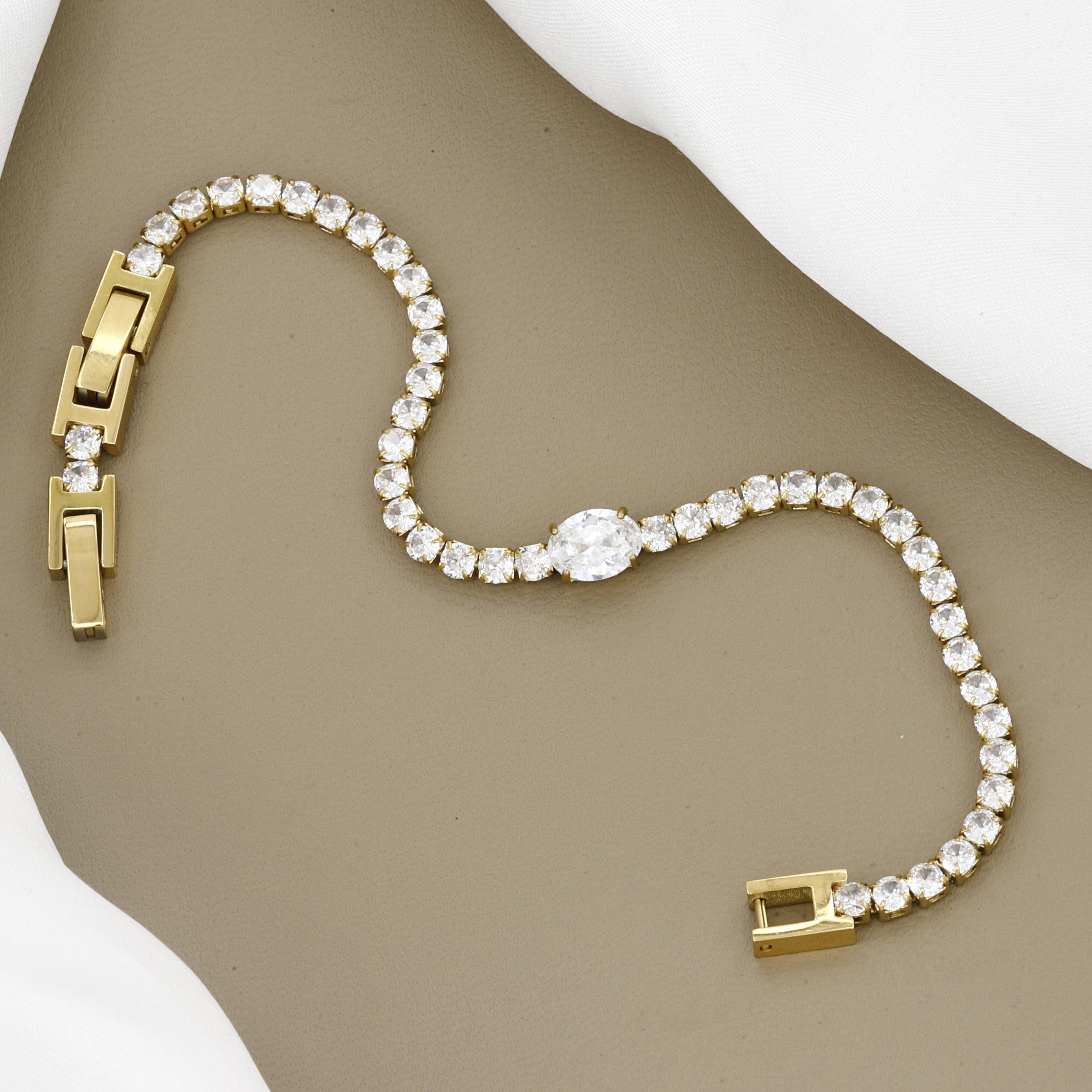 Classic Gold Statement Bracelet with Clear Crystals