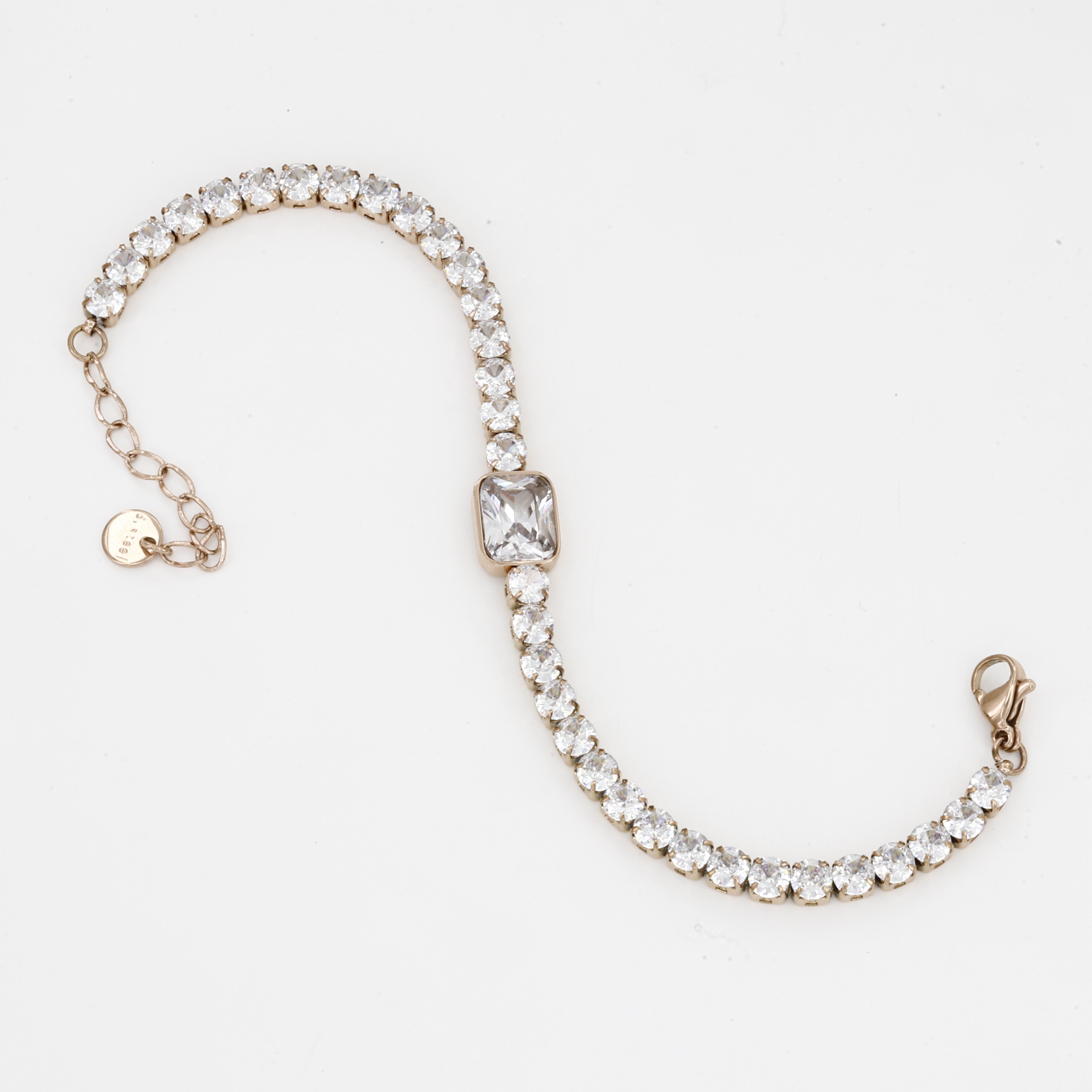 Emerald Cut Center Stainless Steel Crystal Tennis Bracelet