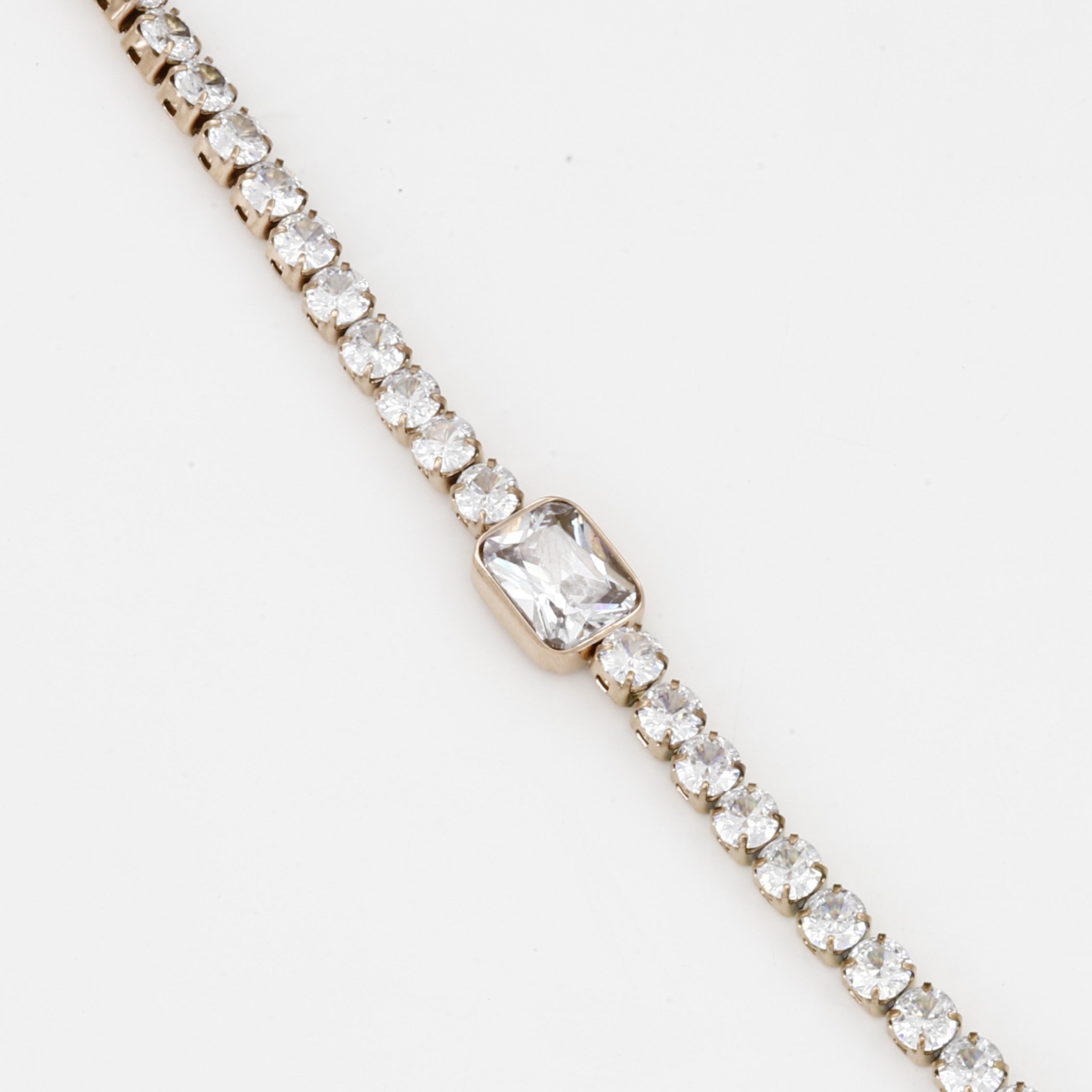 Emerald Cut Center Stainless Steel Crystal Tennis Bracelet