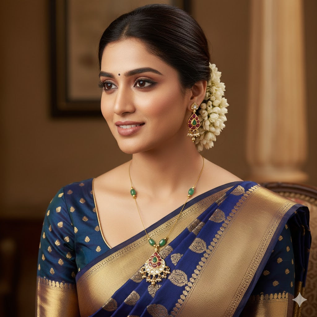 Traditional Teardrop Kemp Pendant Necklace with Green Bead Accents