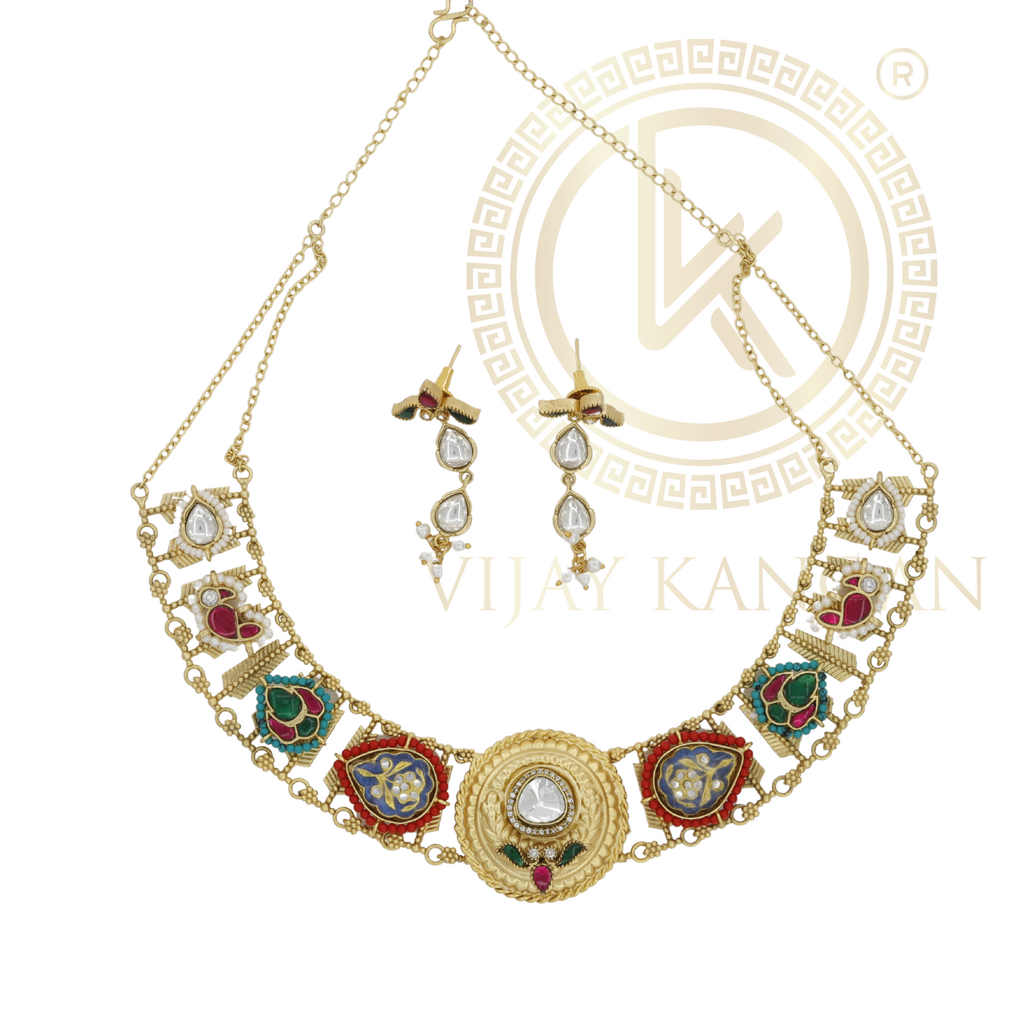 Elegant Gold Plated Jadau Mishr Necklace Set