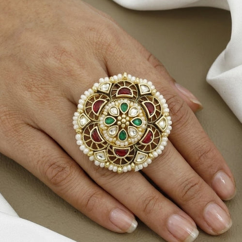 Antique Gold-Plated Floral Mandala Ring