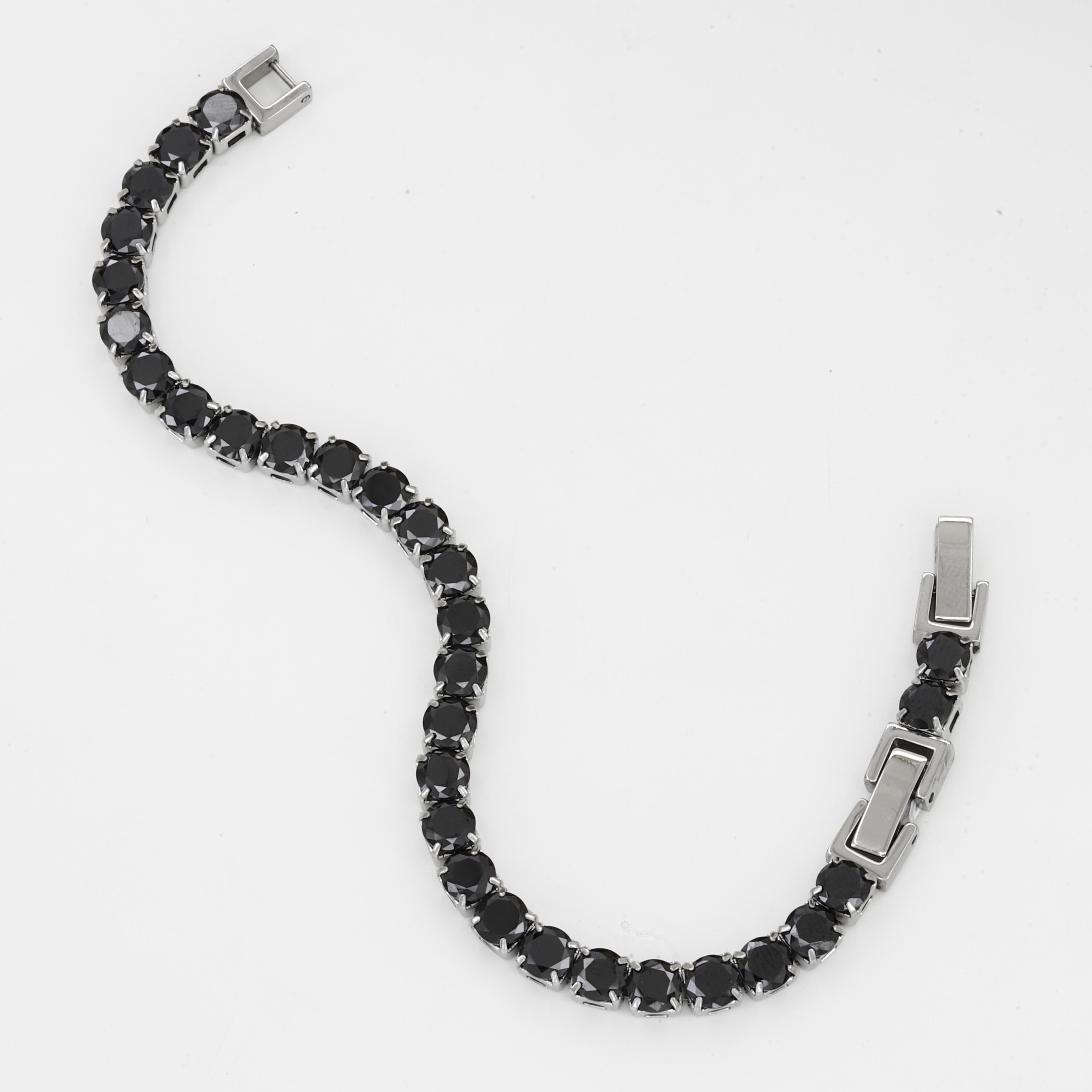 Classic Black Gemstone Tennis Bracelet in Silver Finish