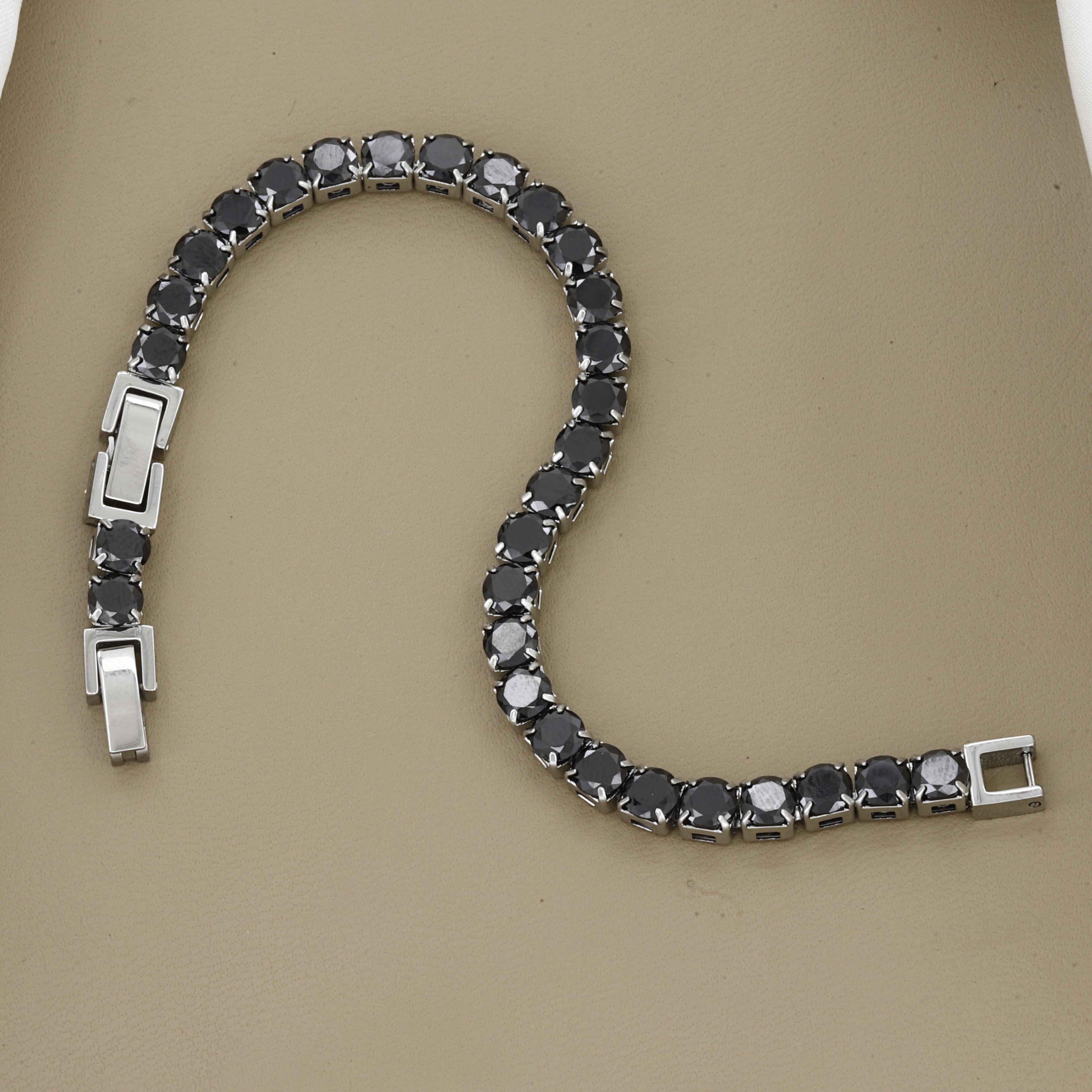 Classic Black Gemstone Tennis Bracelet in Silver Finish