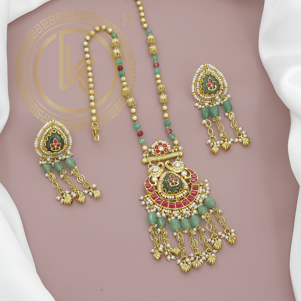 Multicolor Beads Kundan Necklace Set with Meenakari Pendant & Earrings