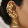 Gold Plated Traditional Peacock Ear Cuff Jhumka with AD Stones & Pearl Drops