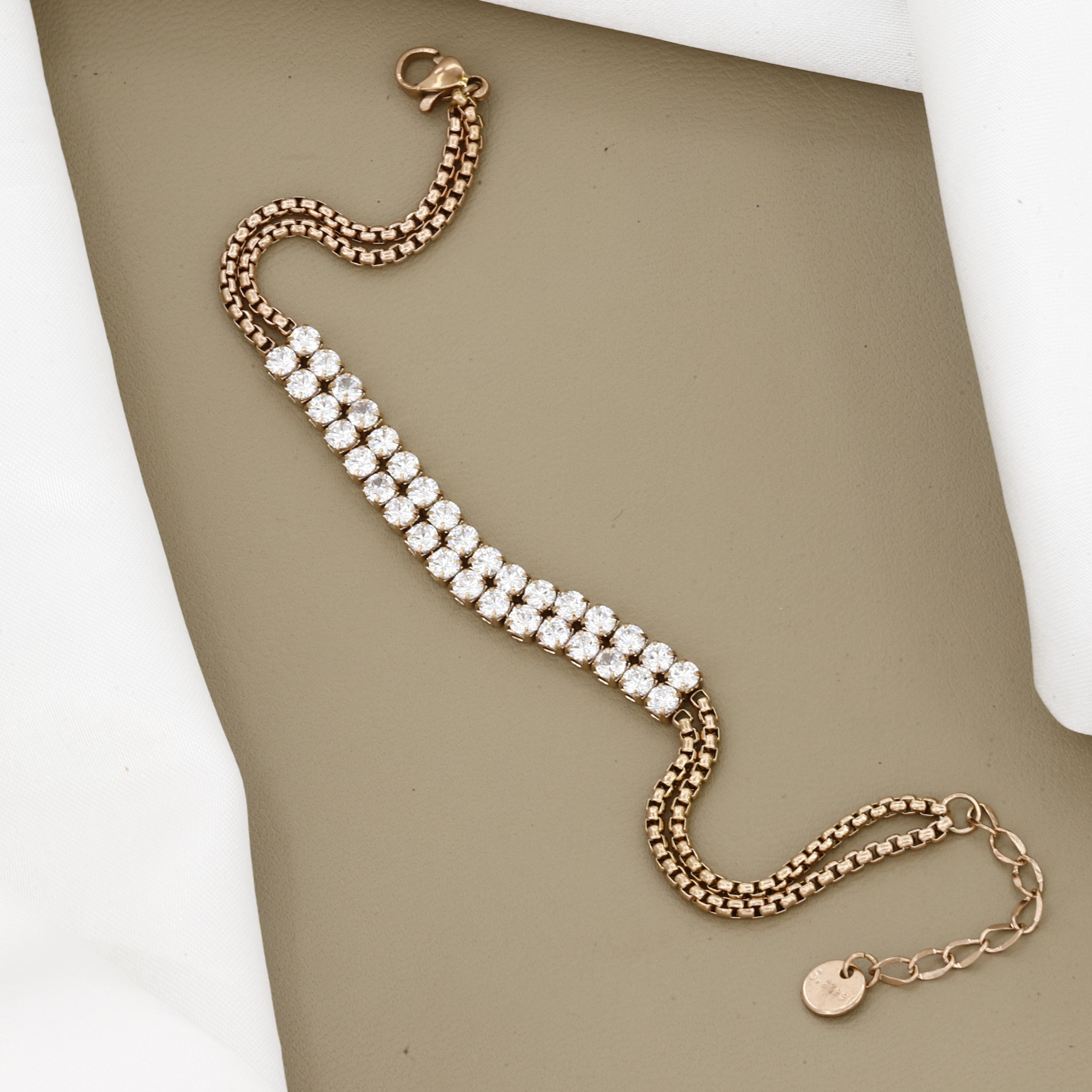 Elegant Rose Gold Double Row Crystal Bracelet