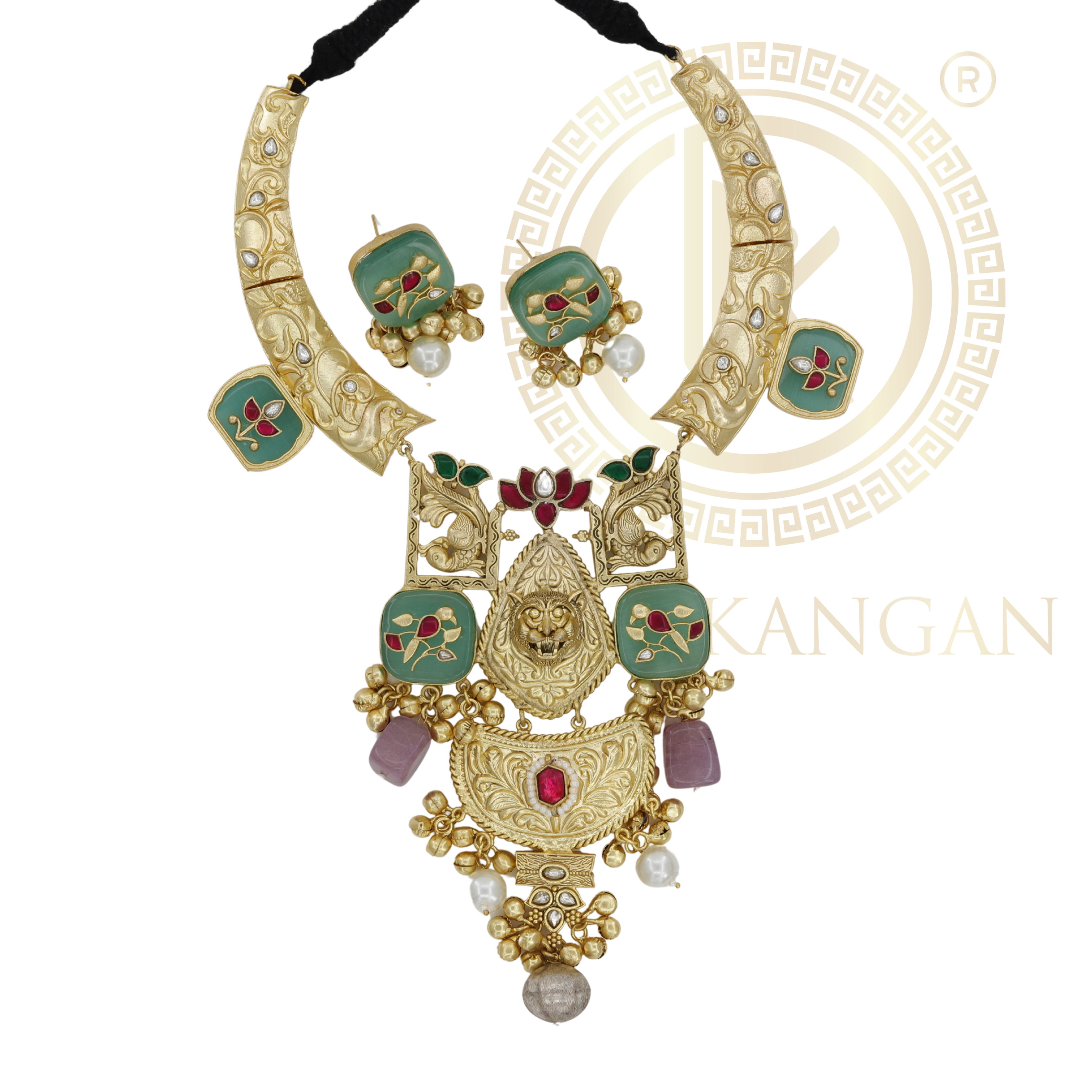 Elegant Gold Plated Hasli Choker with Kundan, Enamel