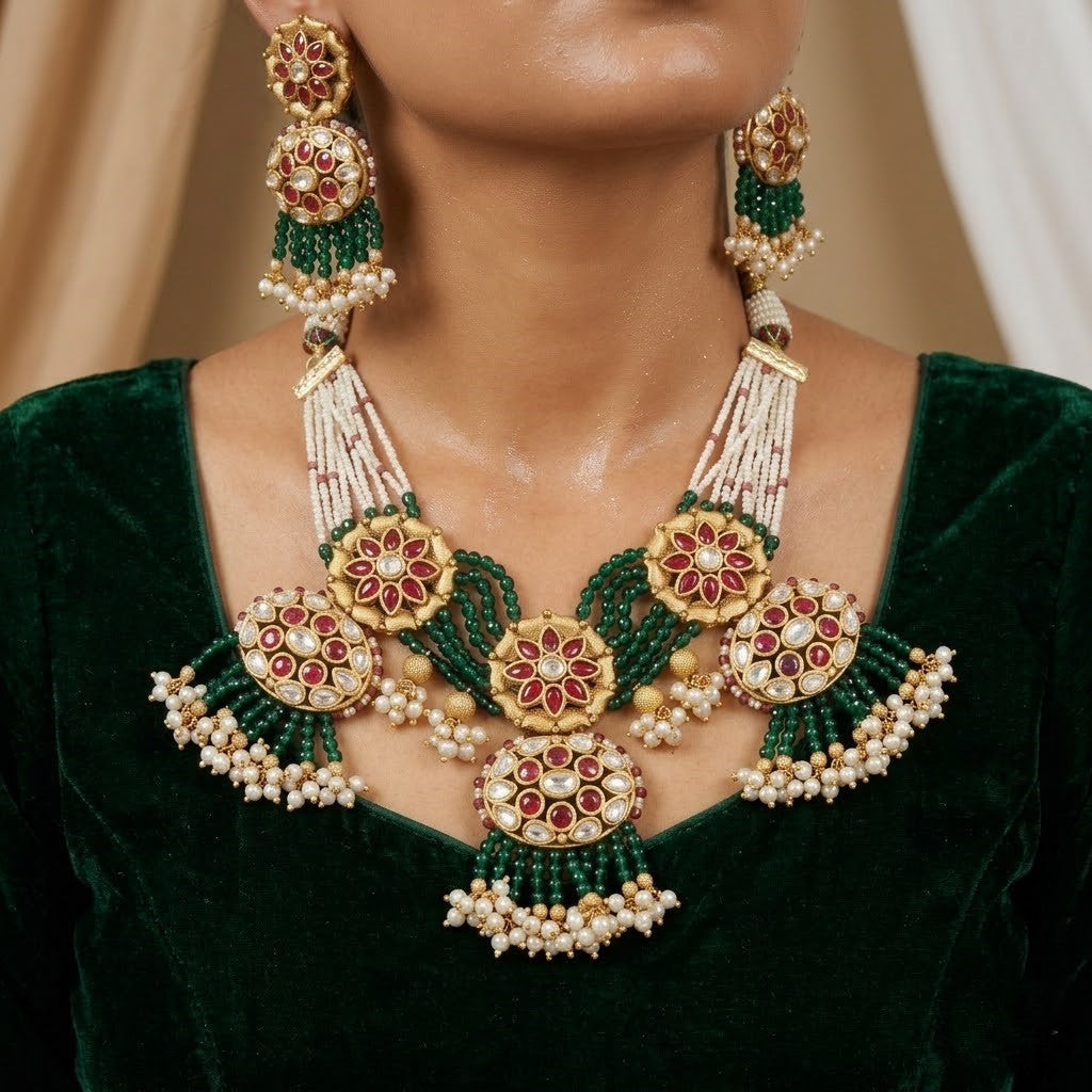 Floral Design Antique Kundan Necklace Set