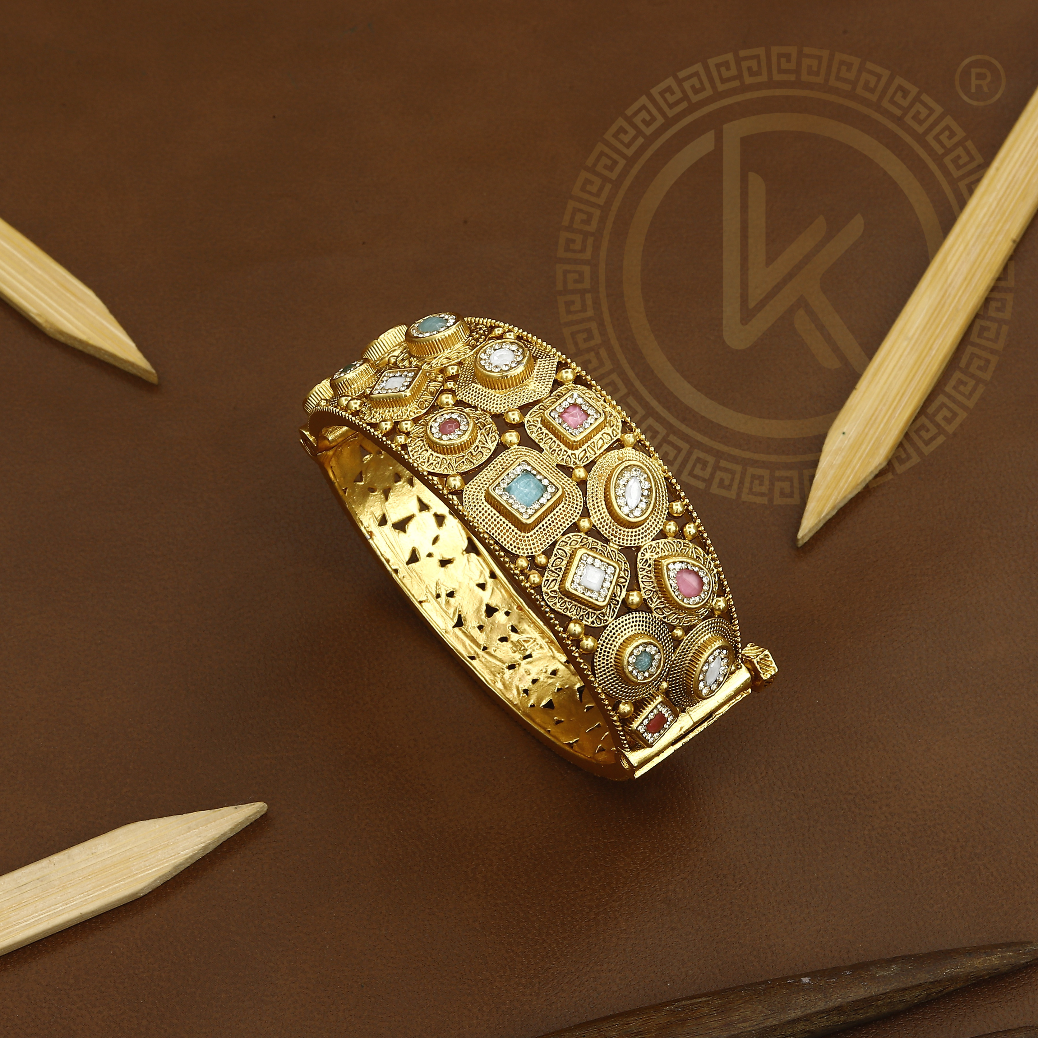 Rajwadi Trendy Antique Kada with Gemstone Accents