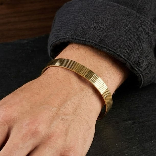 Premium Gold Textured Open Cuff Kada for Men