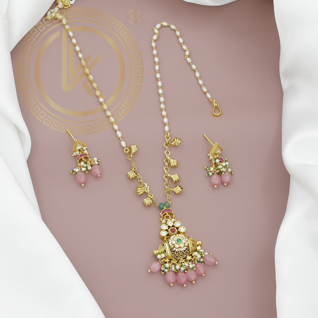 Ethnic Pearl & Kundan Necklace With Earrings