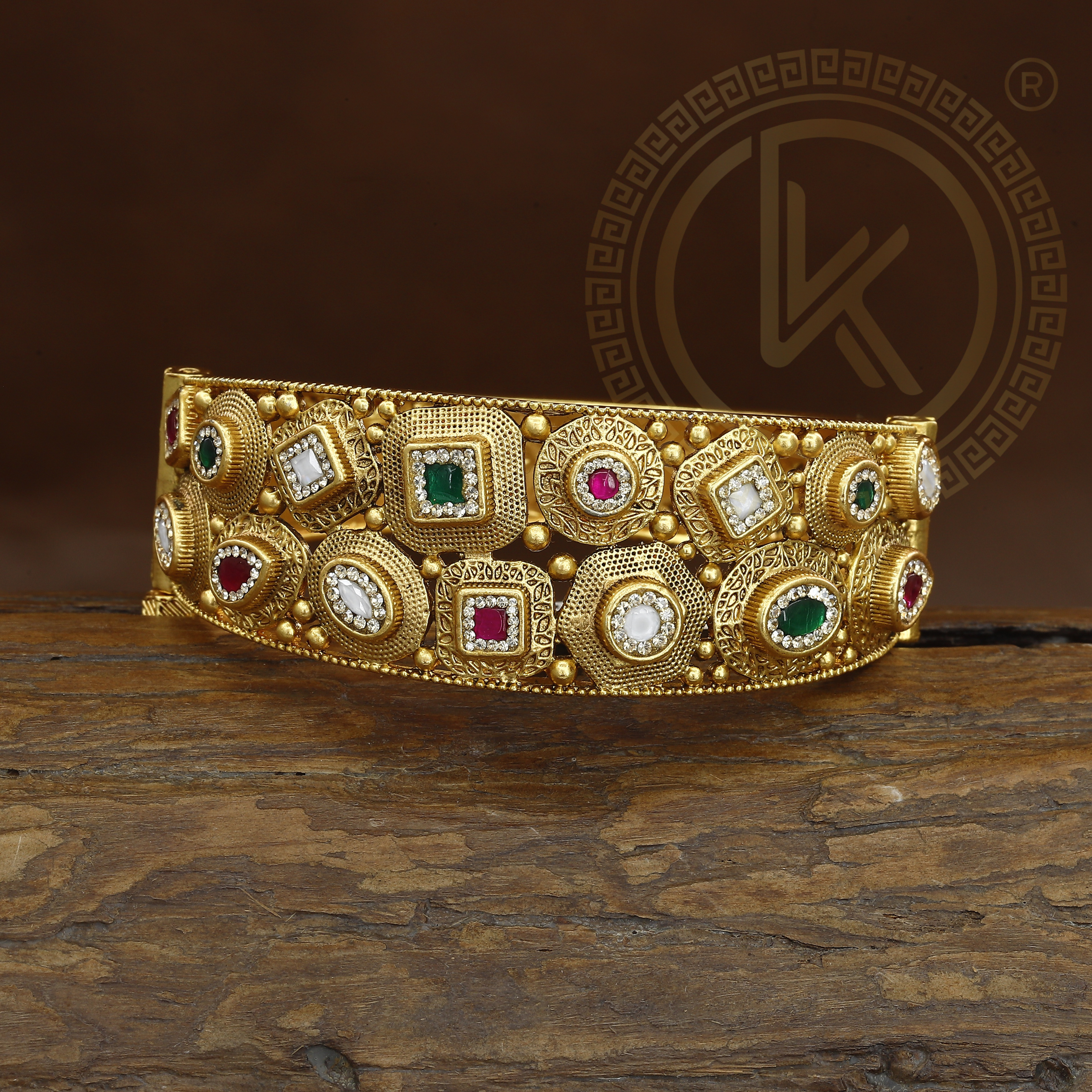 Rajwadi Trendy Antique Kada with Gemstone Accents