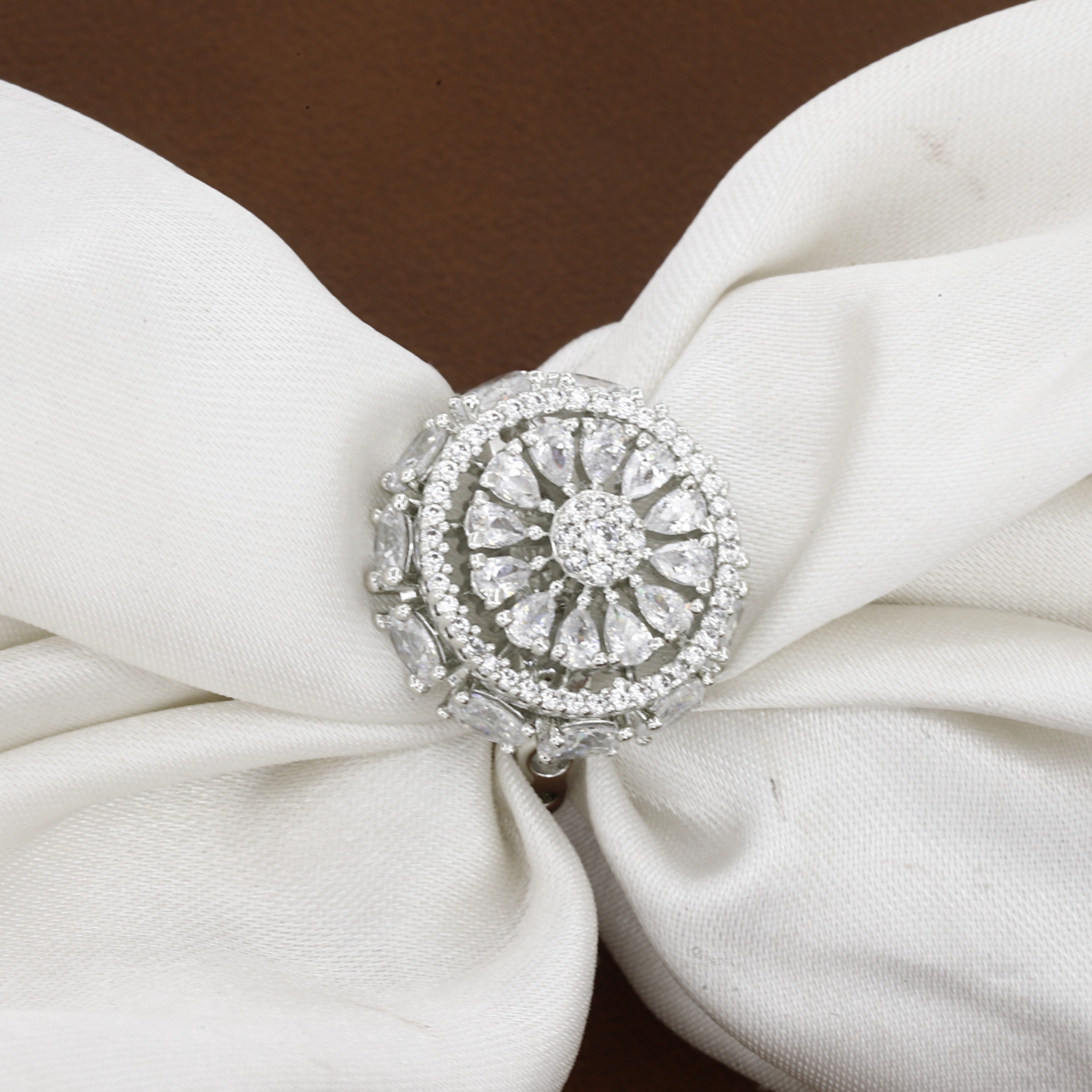 Stunning Silver-Tone CZ Floral Cluster Ring