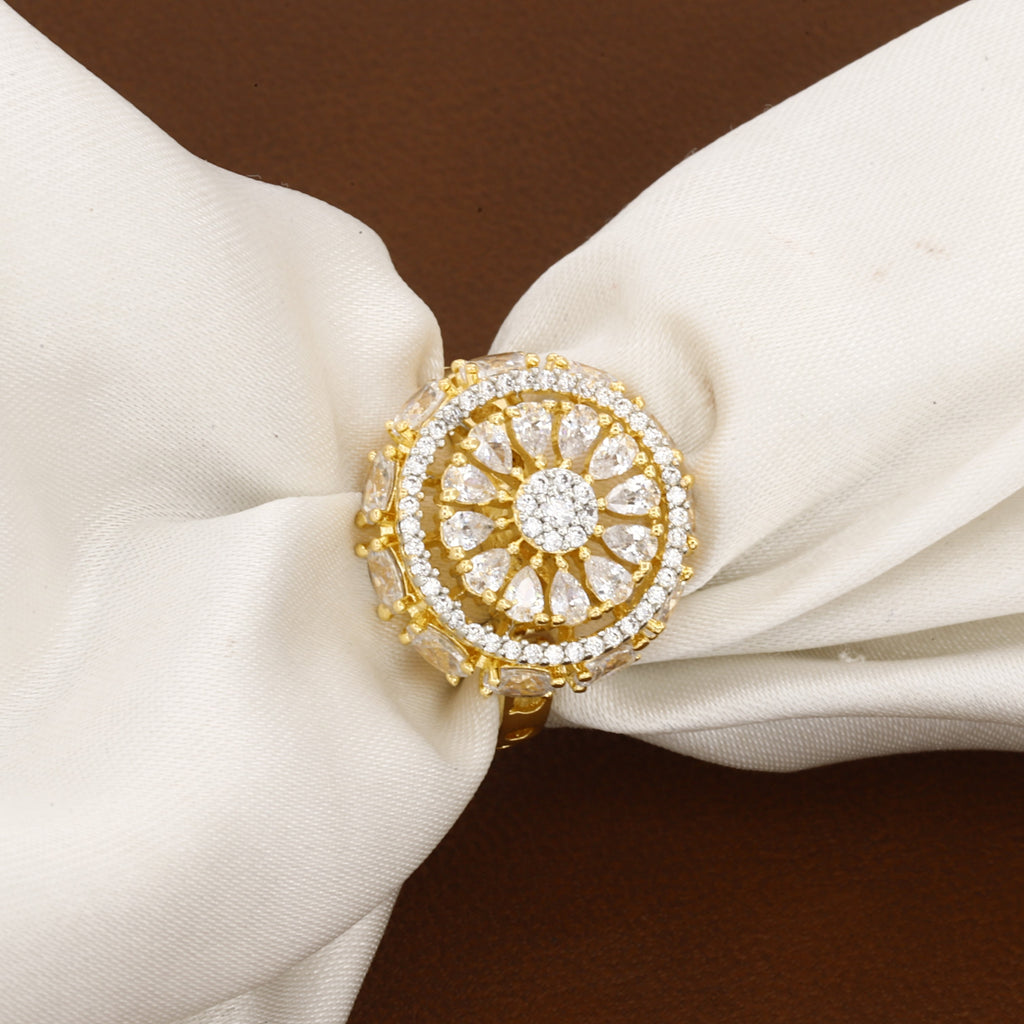 Stunning Gold-Tone CZ Floral Cluster Ring