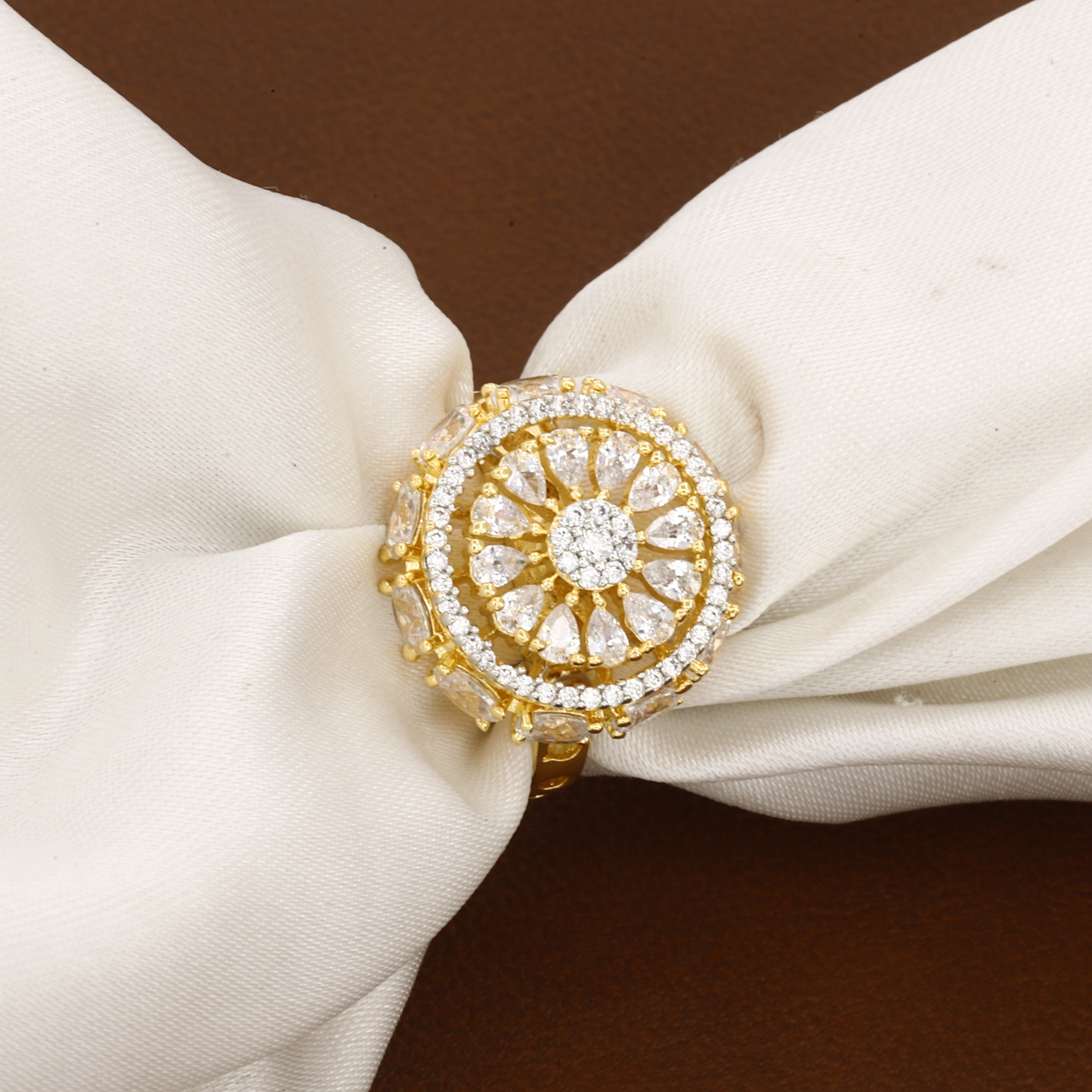 Stunning Gold-Tone CZ Floral Cluster Ring