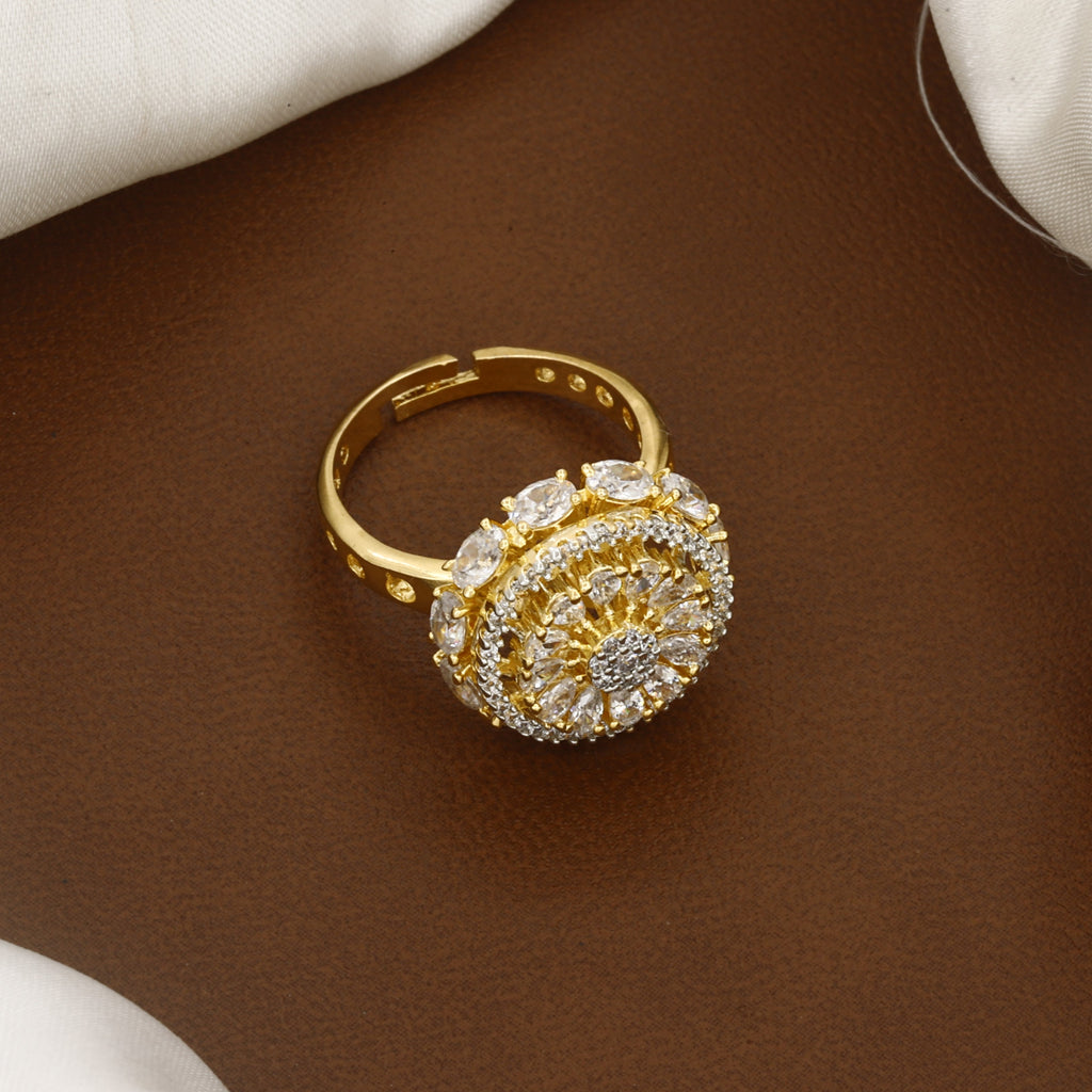 Stunning Gold-Tone CZ Floral Cluster Ring