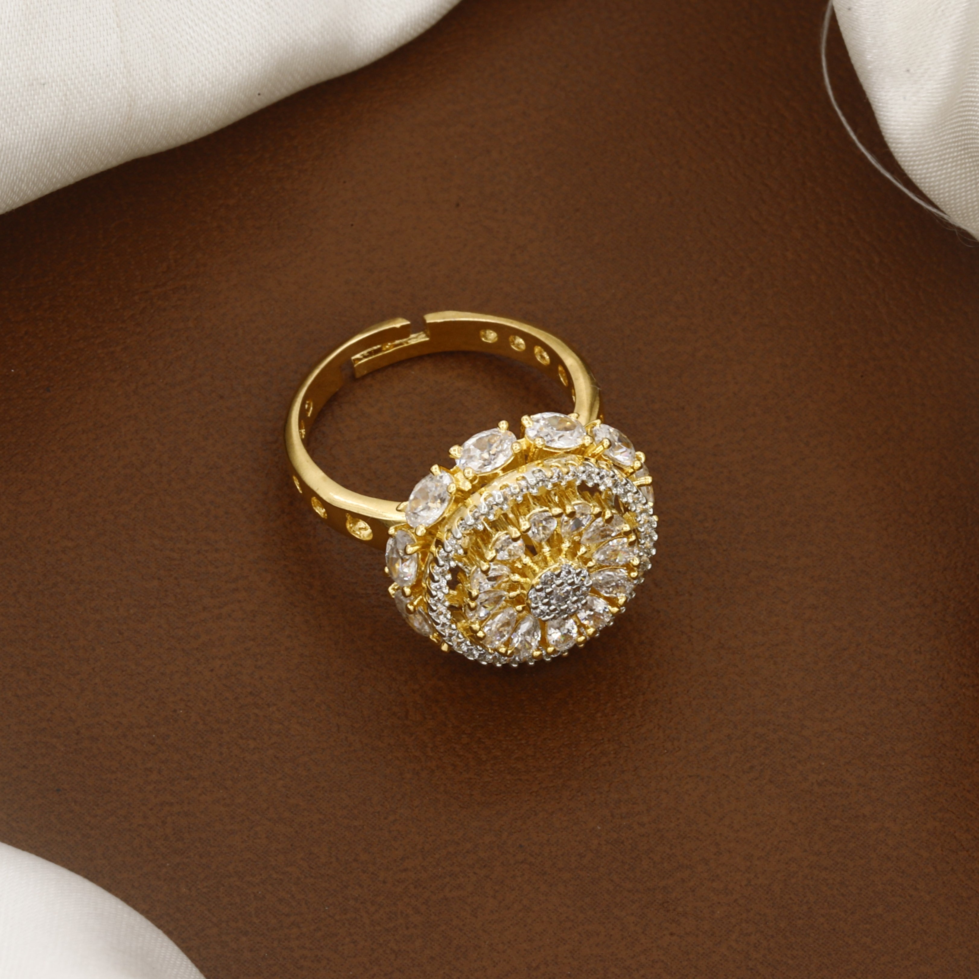 Stunning Gold-Tone CZ Floral Cluster Ring