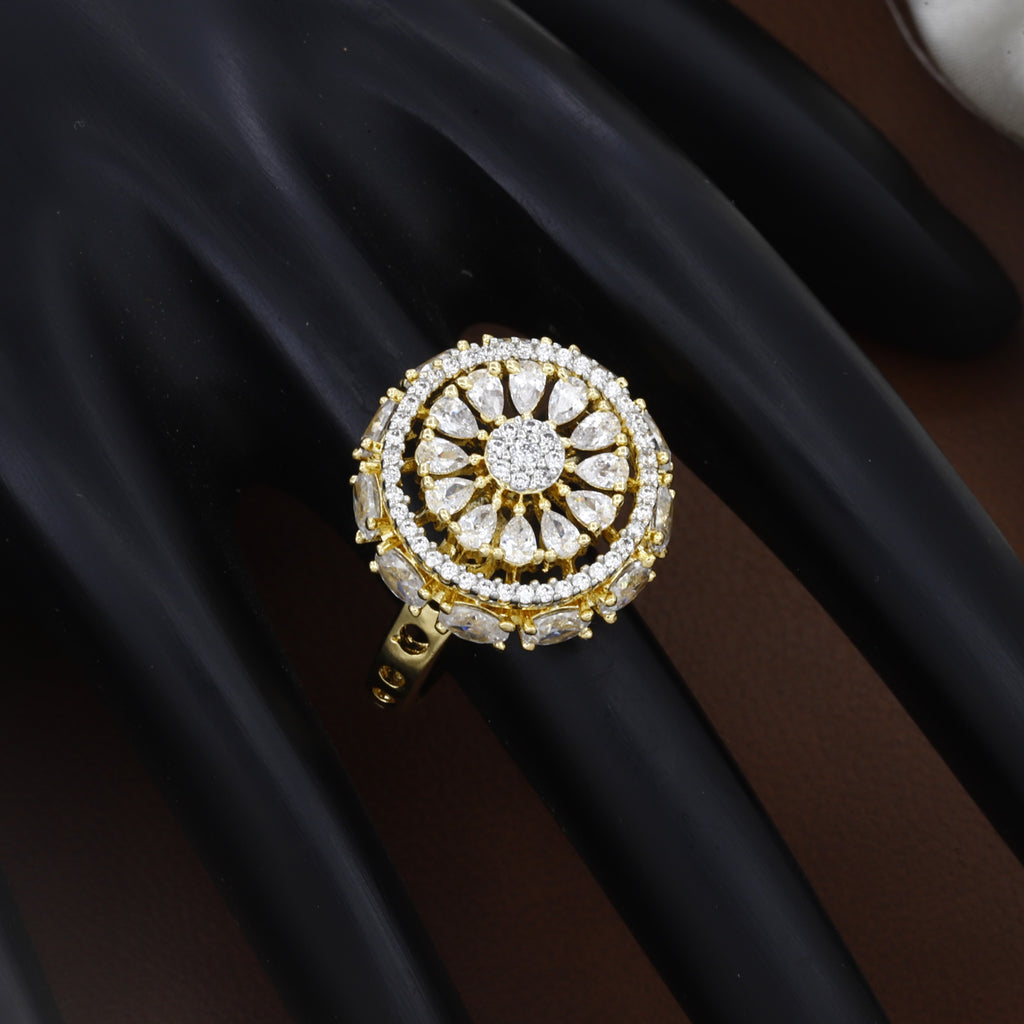 Stunning Gold-Tone CZ Floral Cluster Ring