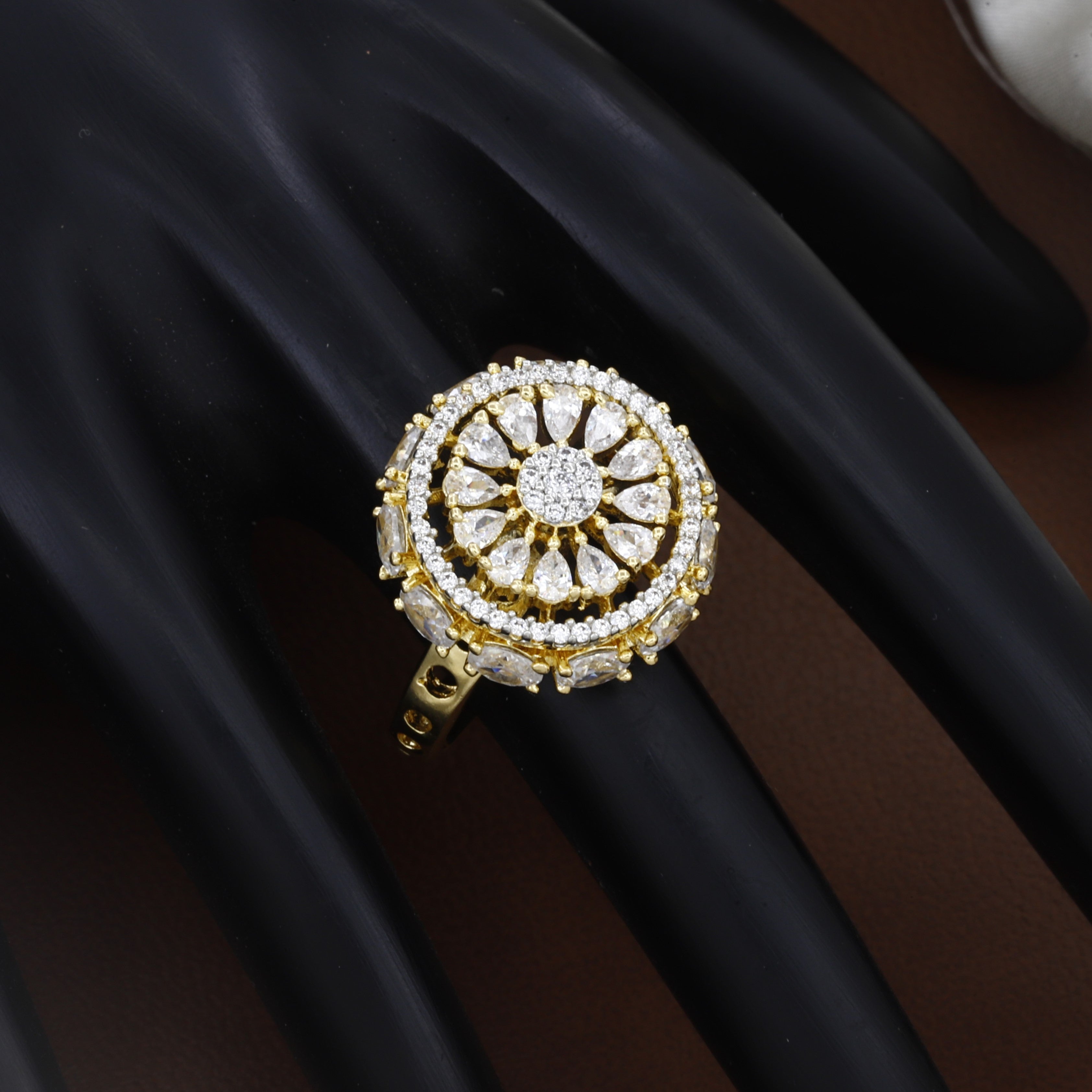 Stunning Gold-Tone CZ Floral Cluster Ring