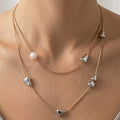 Layered Gold Snake Chain Necklace with Pearl & Silver Pebbles