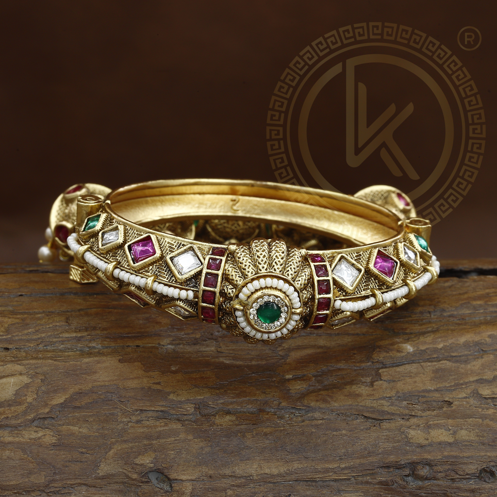Temple Antique Bangle Kada with Gemstones