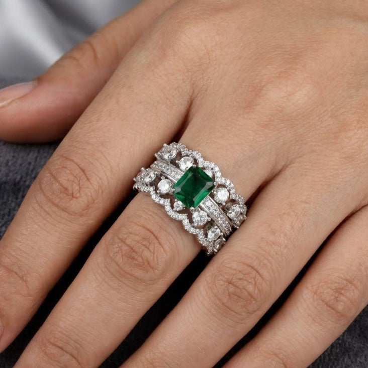 Vintage Inspired Pave Diamond & Sapphire Cocktail Free-Size Ring