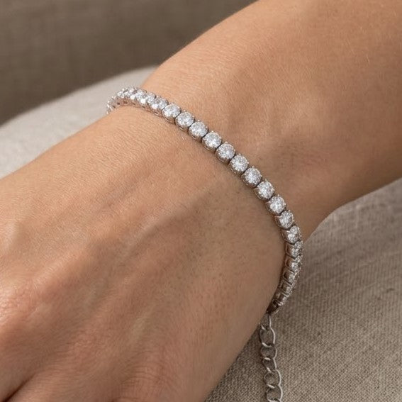 Classic Silver Tone Adjustable Tennis Bracelet
