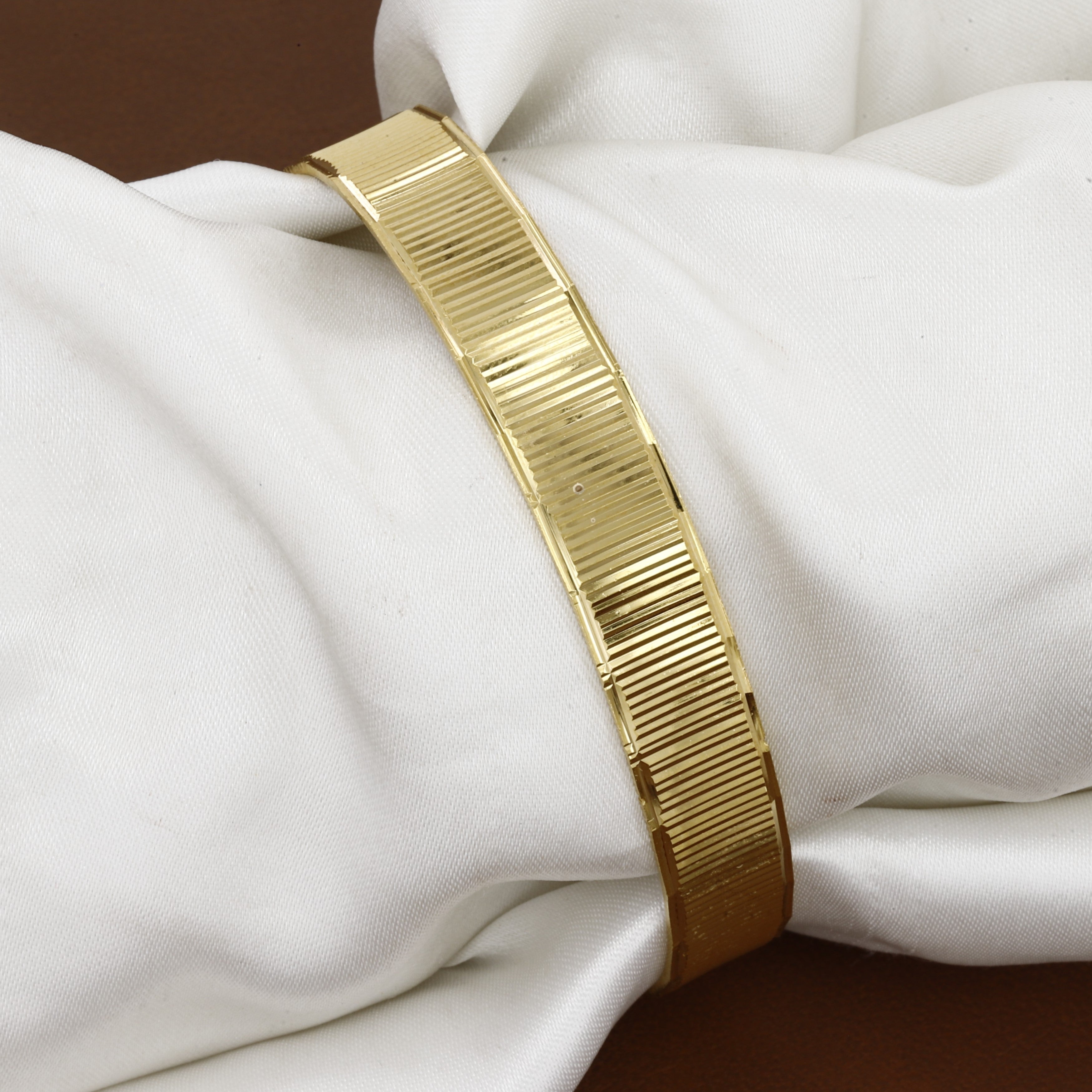 Minimalist Gold Stripped Cuff Kada for Men