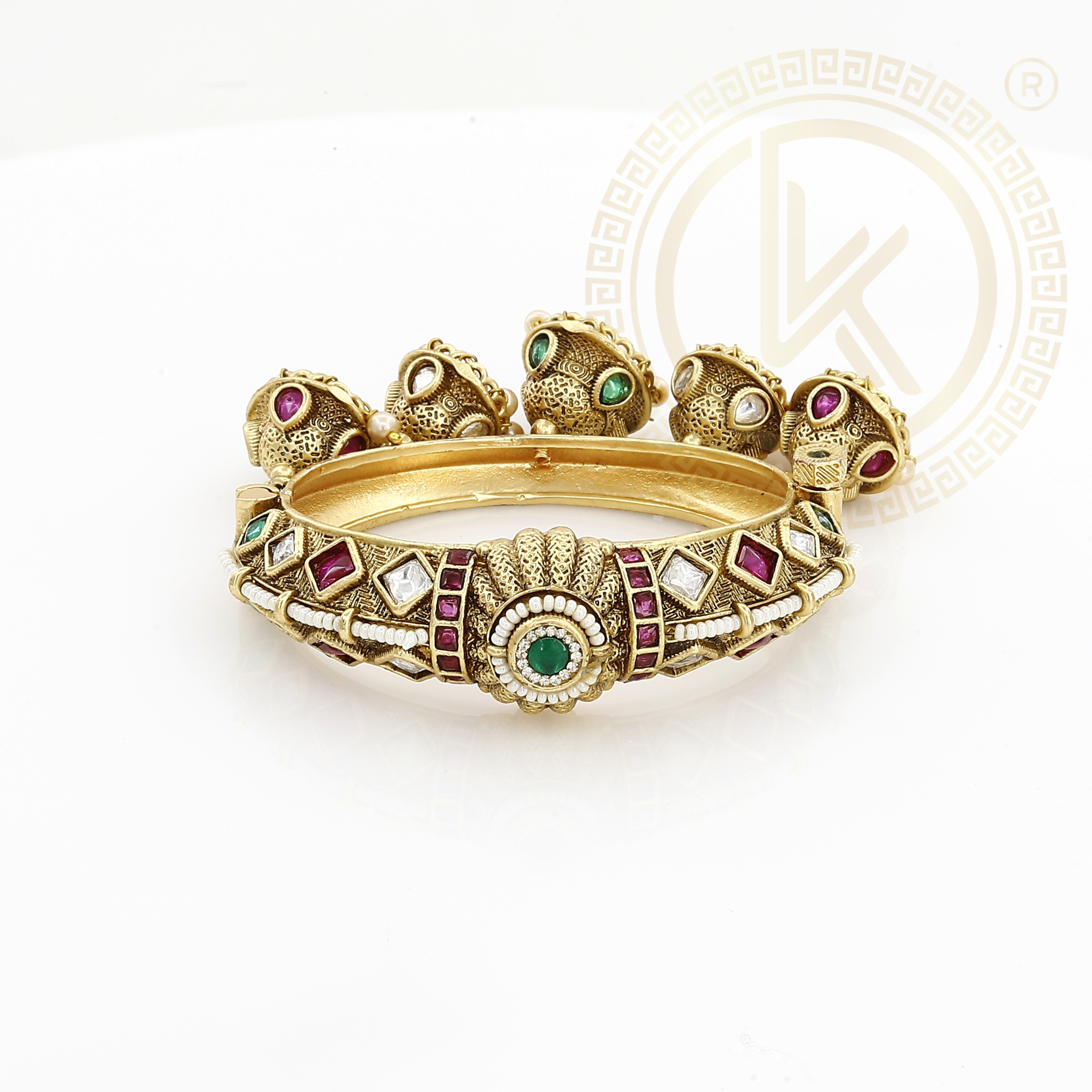 Temple Antique Bangle Kada with Gemstones