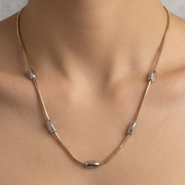 Gold Snake Chain with Silver Oval Beads