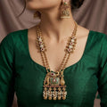 Antique Peacock Long Necklace Set with Jhumkas