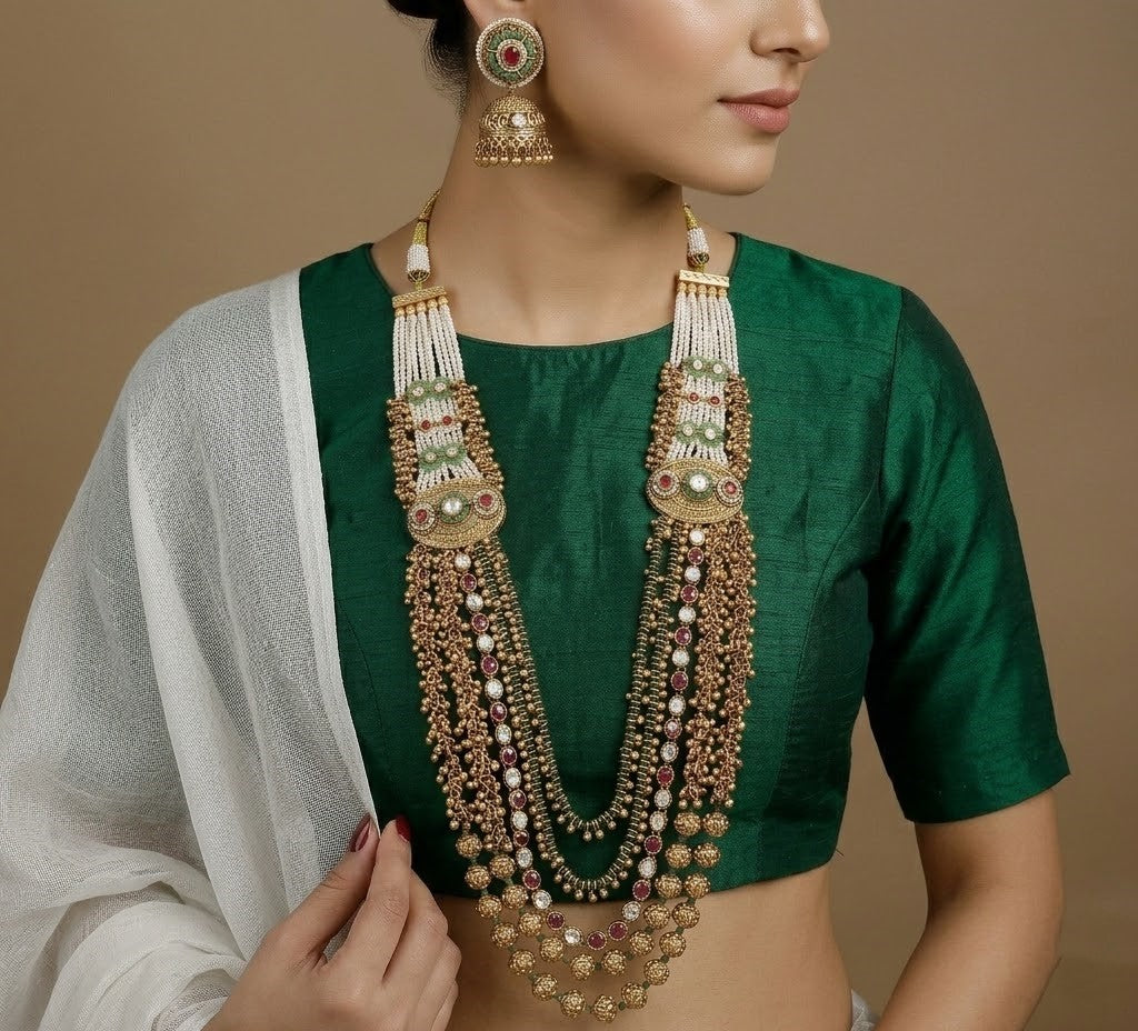 Grand Jadau Kundan & Ruby Necklace Set with Jhumka Earrings